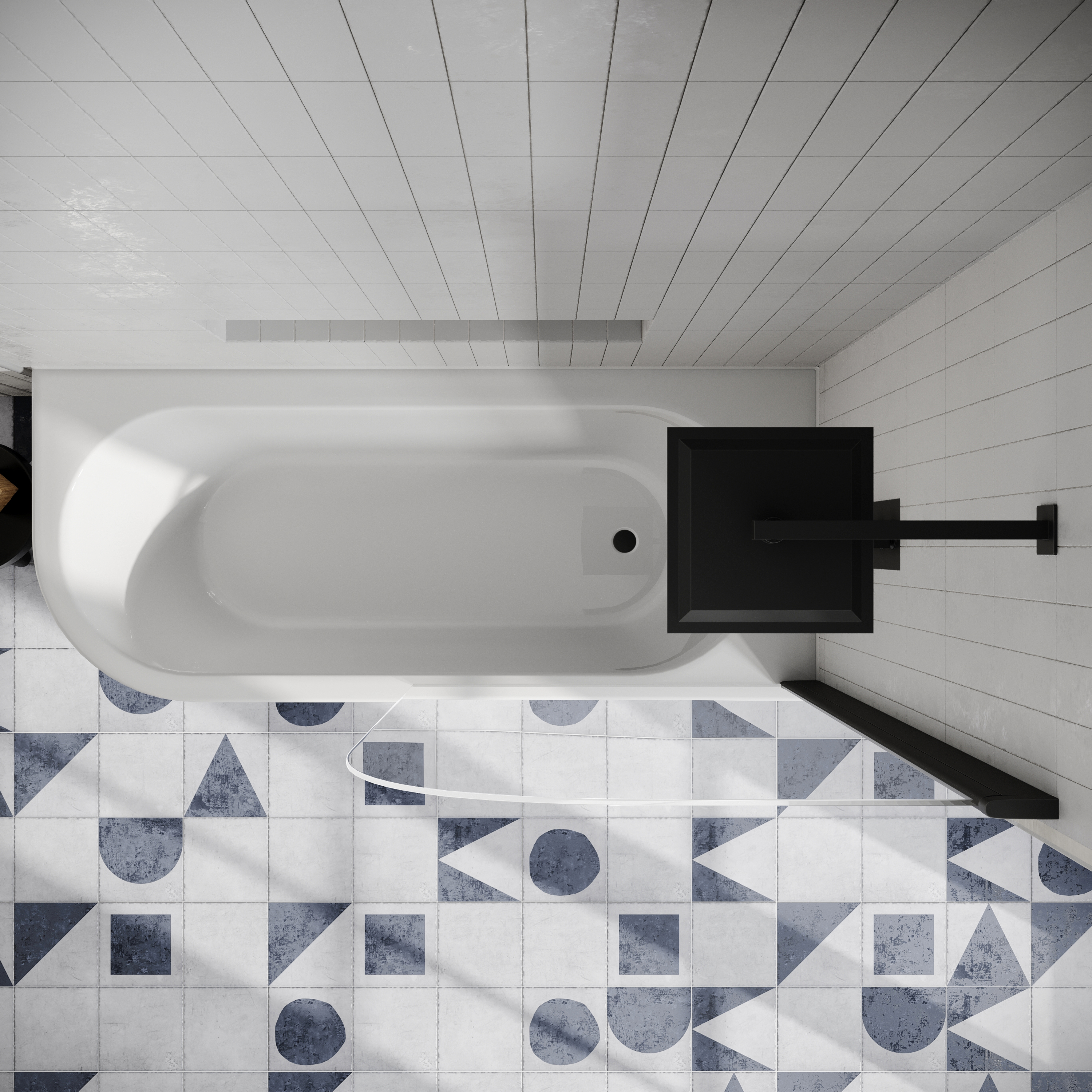 Drench J Shaped Shower Bath with Panel & Shower Screen - 1700mm