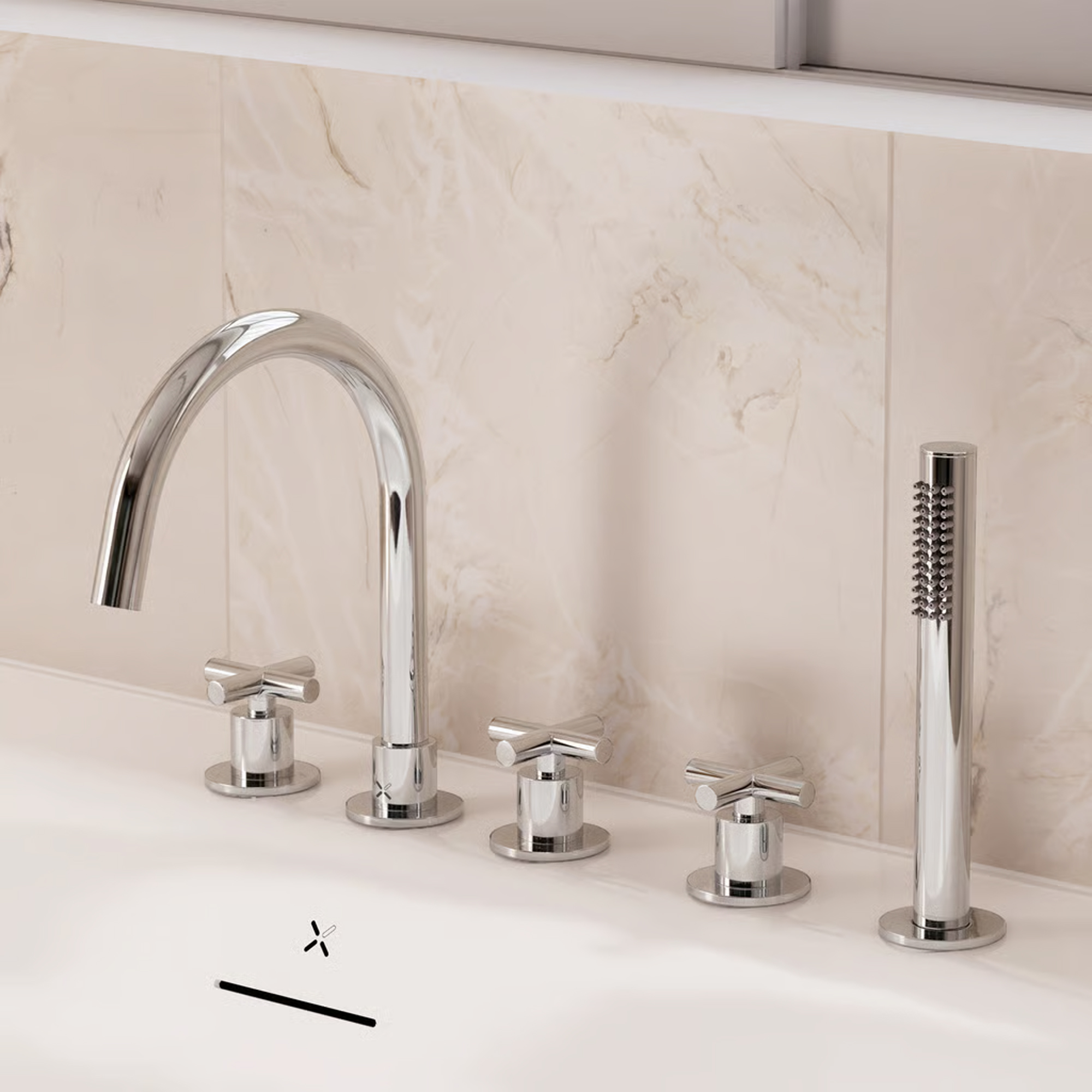 Crosswater MPRO 5 Hole Bath Mixer Tap & Shower Handset with Crosshead Handles