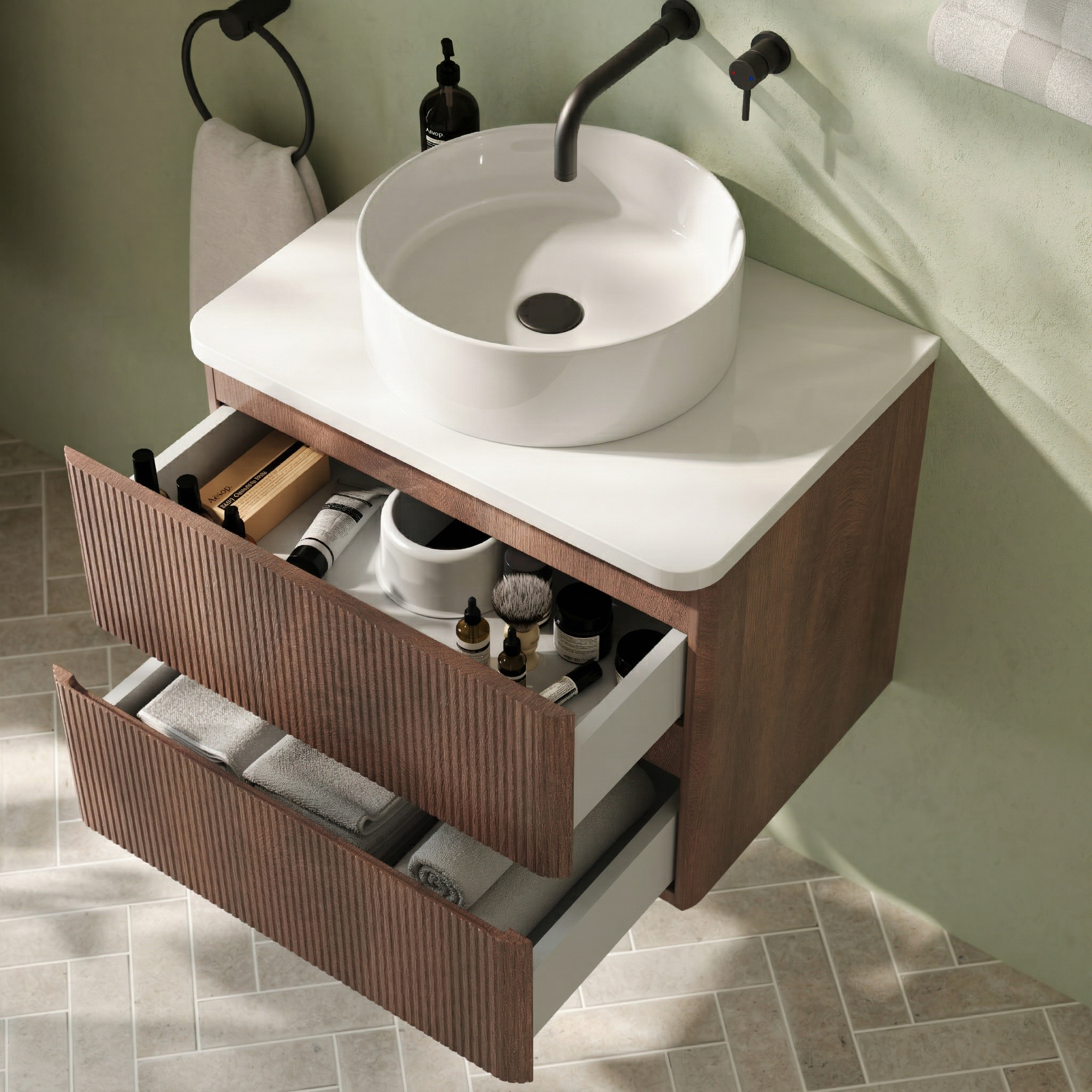 Drench Origin 600mm Fluted Wall Mounted Vanity Unit & Countertop