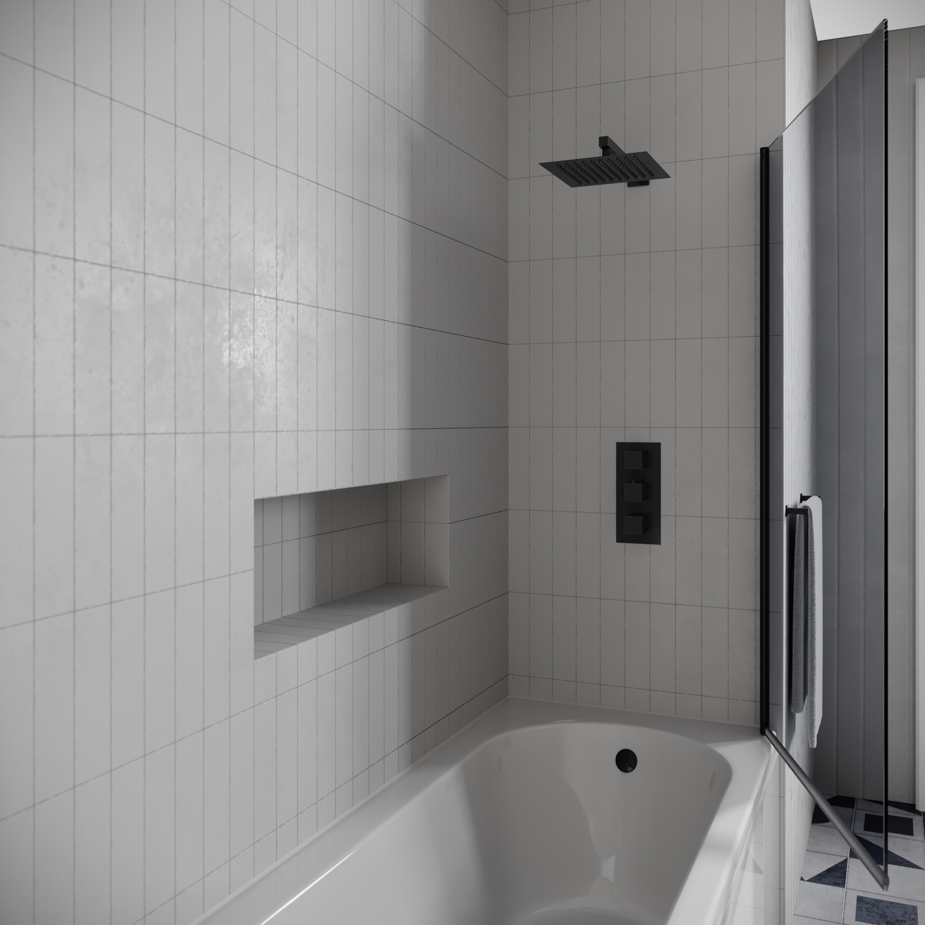 Drench J Shaped Shower Bath with Panel & Shower Screen - 1700mm