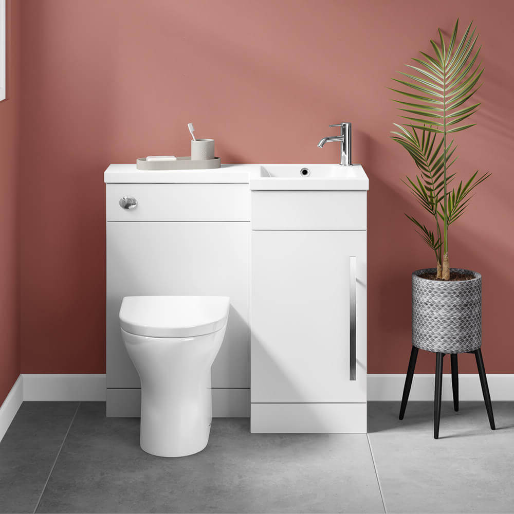 Harbour Icon 900mm Spacesaving Combination Bathroom Toilet & Sink Unit - White Gloss