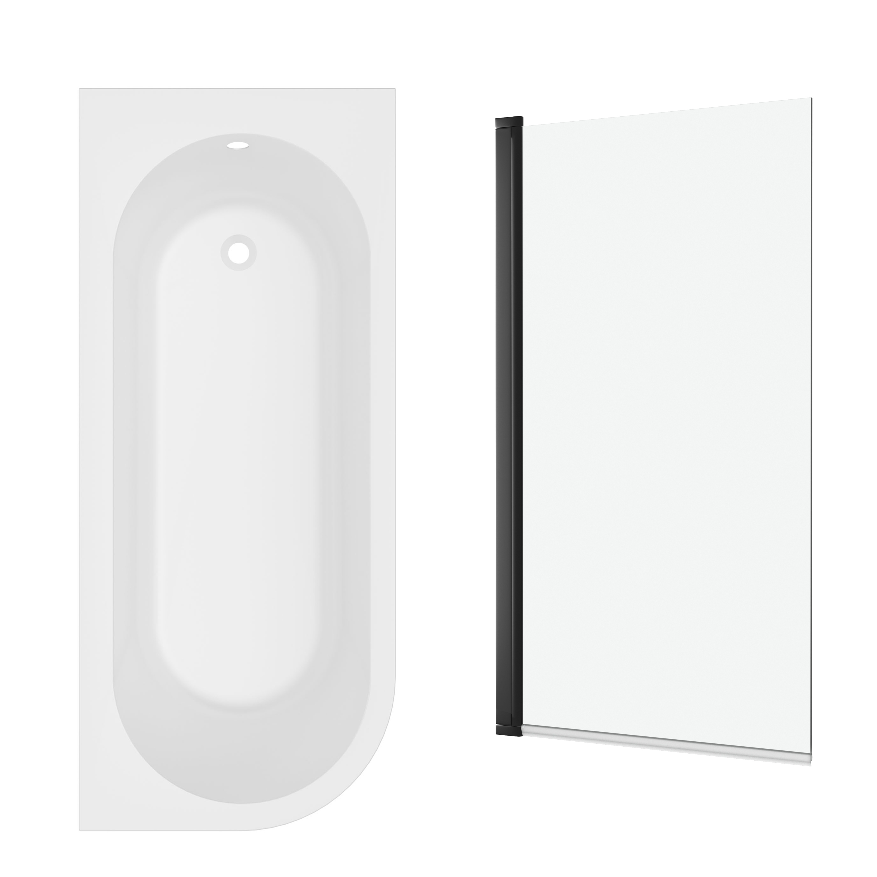 Armourcast Reinforced J Shaped Shower Bath with Panel & Shower Screen - 1700mm
