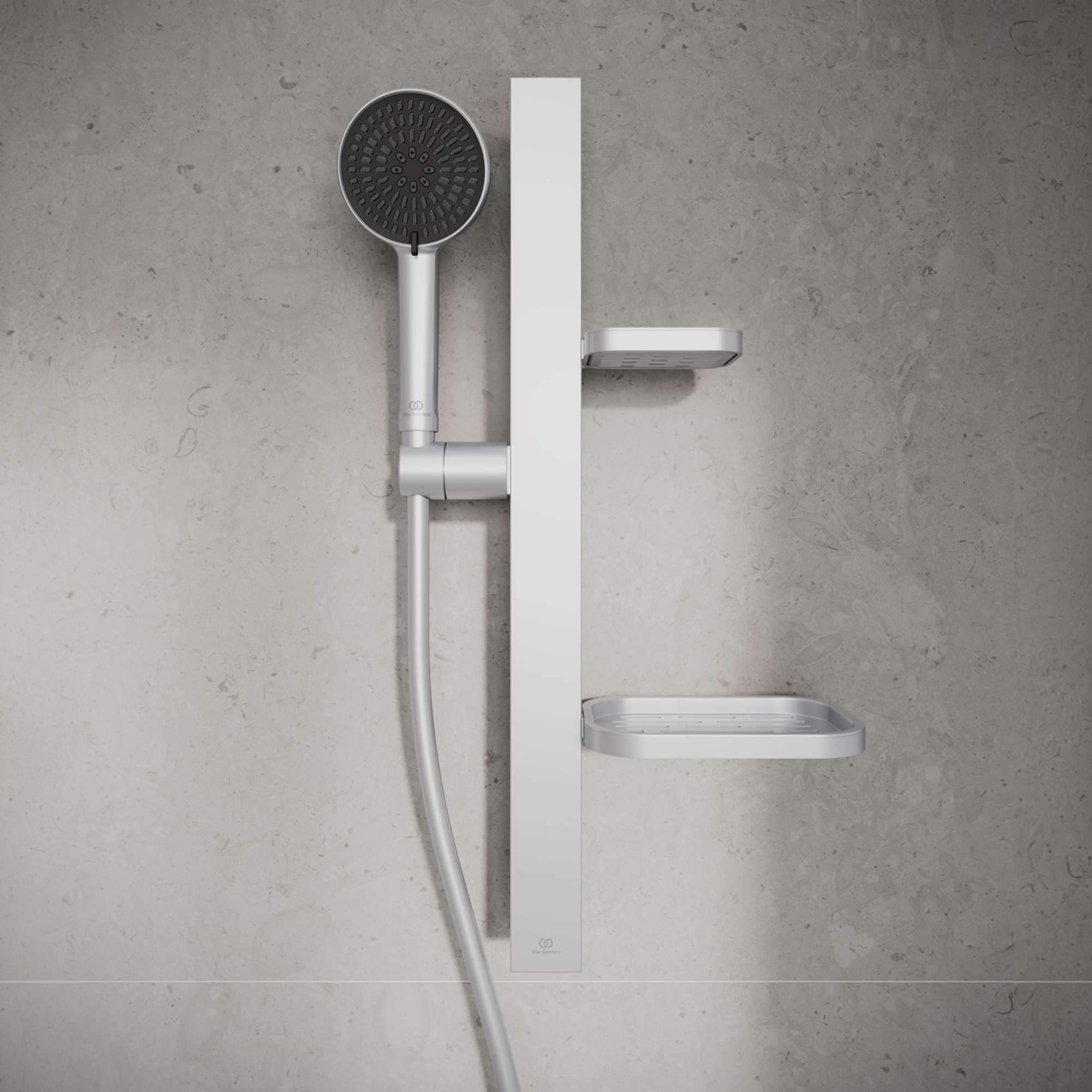 Ideal Standard Idealrain Alu+ Shower Rail Kit with Multi-Function Shower Handset & 2 Shelves