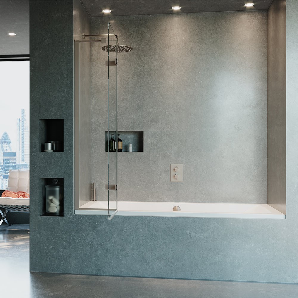 Crosswater Optix 10 Hinged Bath Screen with Inline Panel - Brushed Stainless Steel - 1500 x 900mm