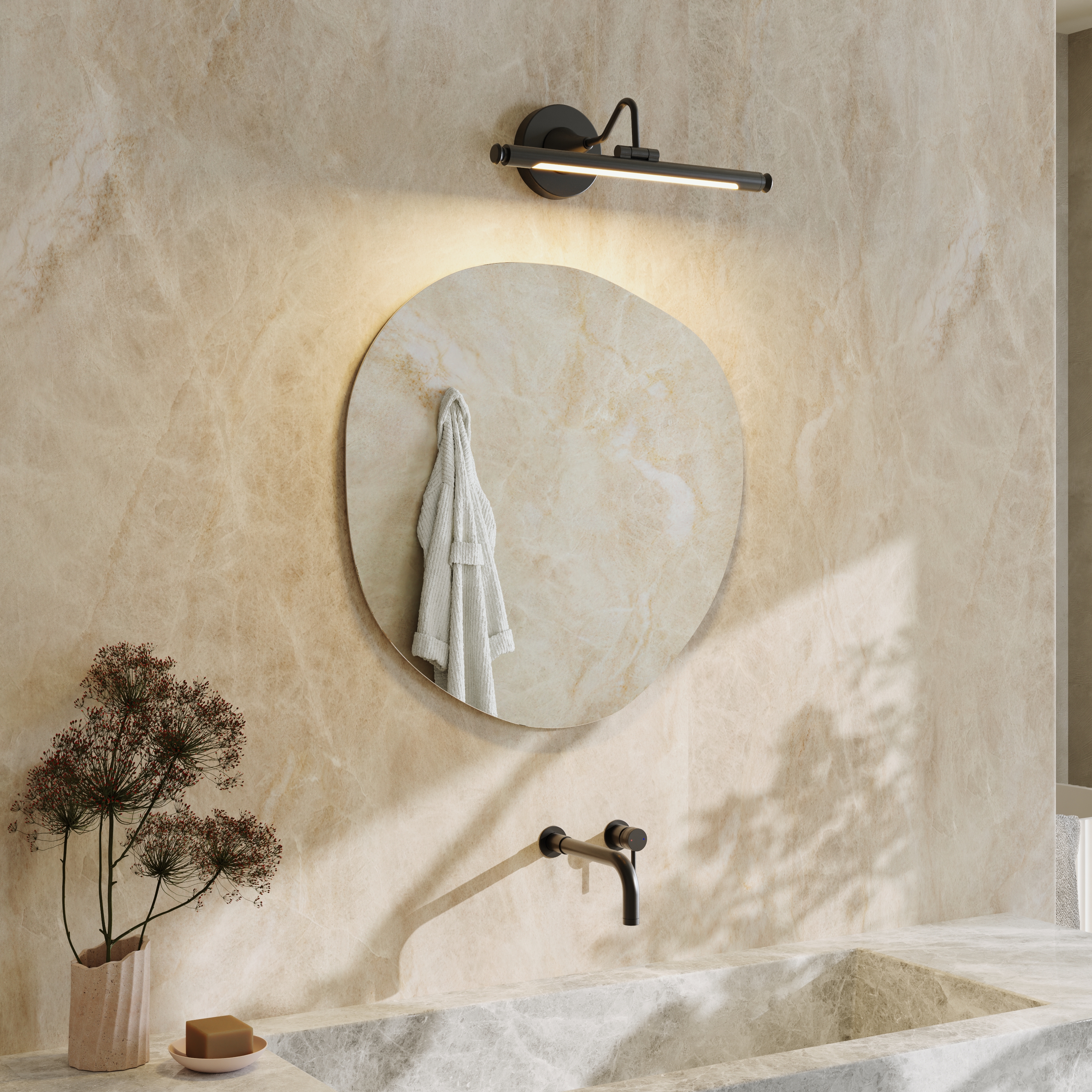 Organics Slim Mirror with Small Picture Wall Light