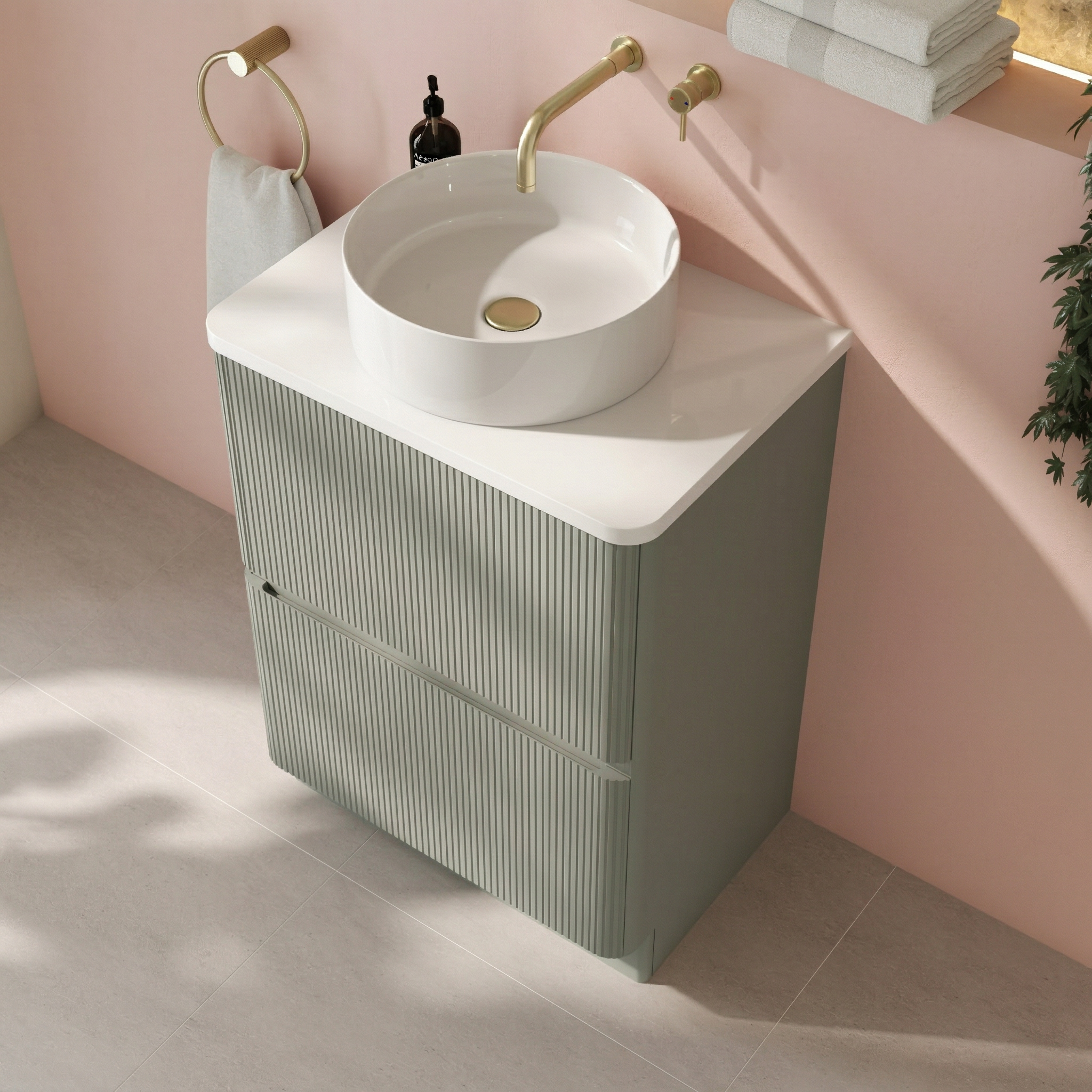 Drench Origin 600mm Fluted Floorstanding Vanity Unit & Countertop