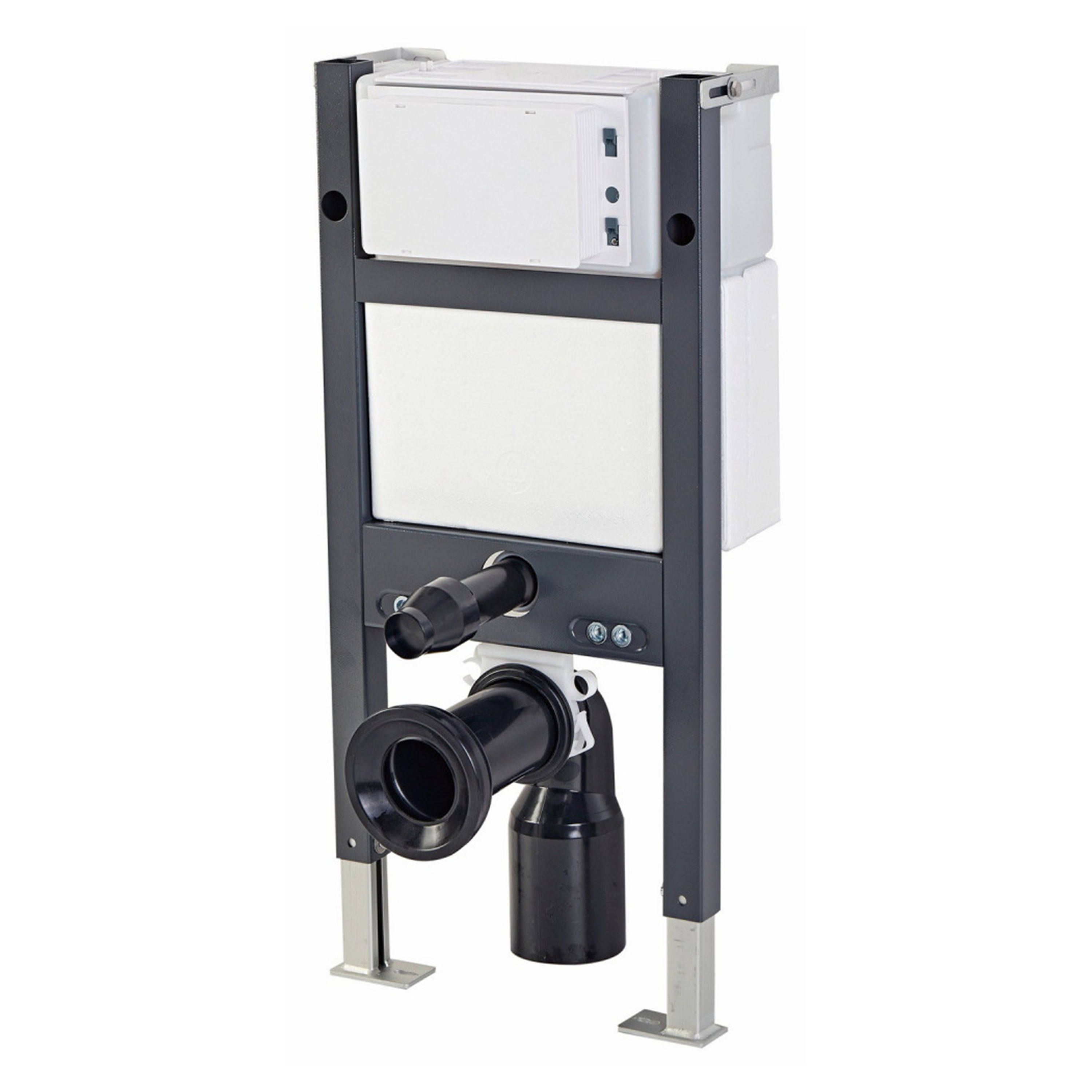 Drench Under Window Wall Hung Toilet Frame, Pneumatic Concealed Cistern & Dual Flush Plate with Round Buttons
