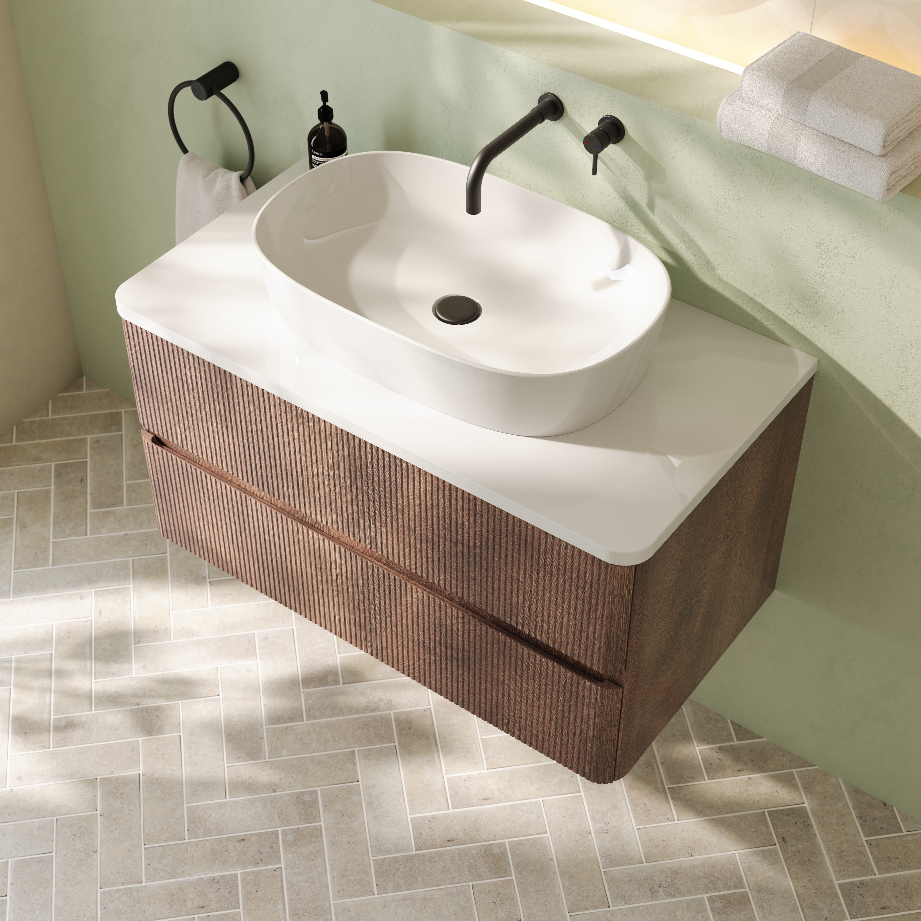 Drench Origin 900mm Fluted Wall Mounted Vanity Unit & Countertop
