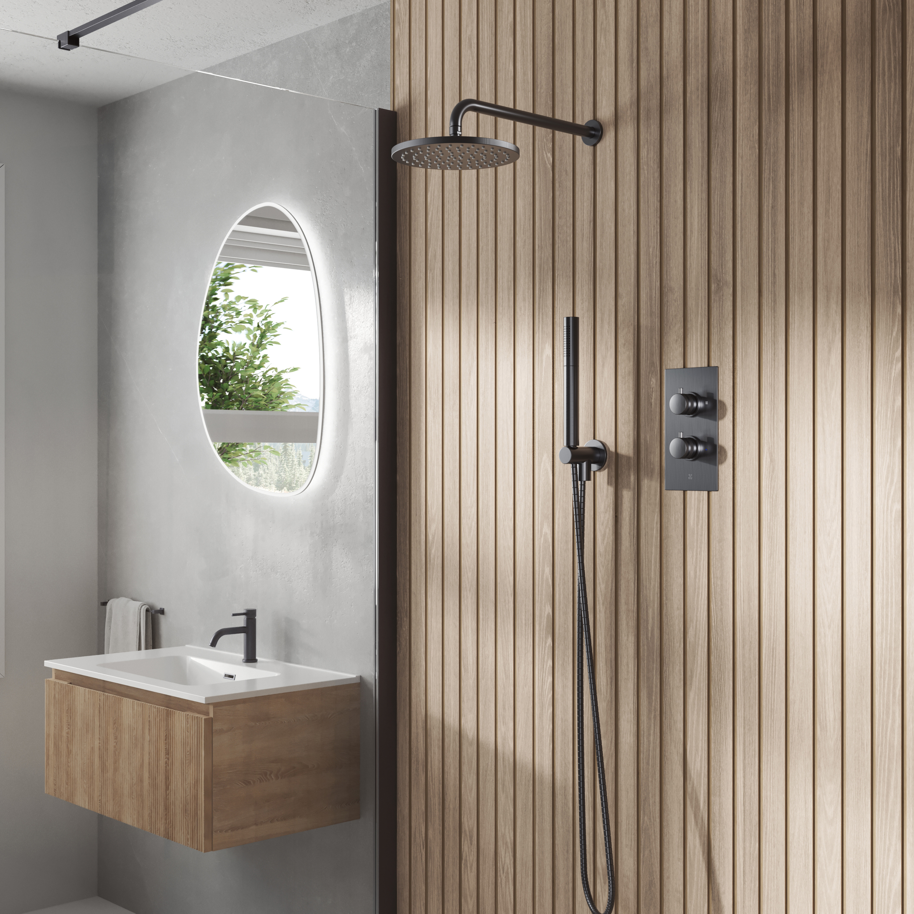 Core Concealed Thermostatic Valve, Fixed Head & Shower Handset Kit