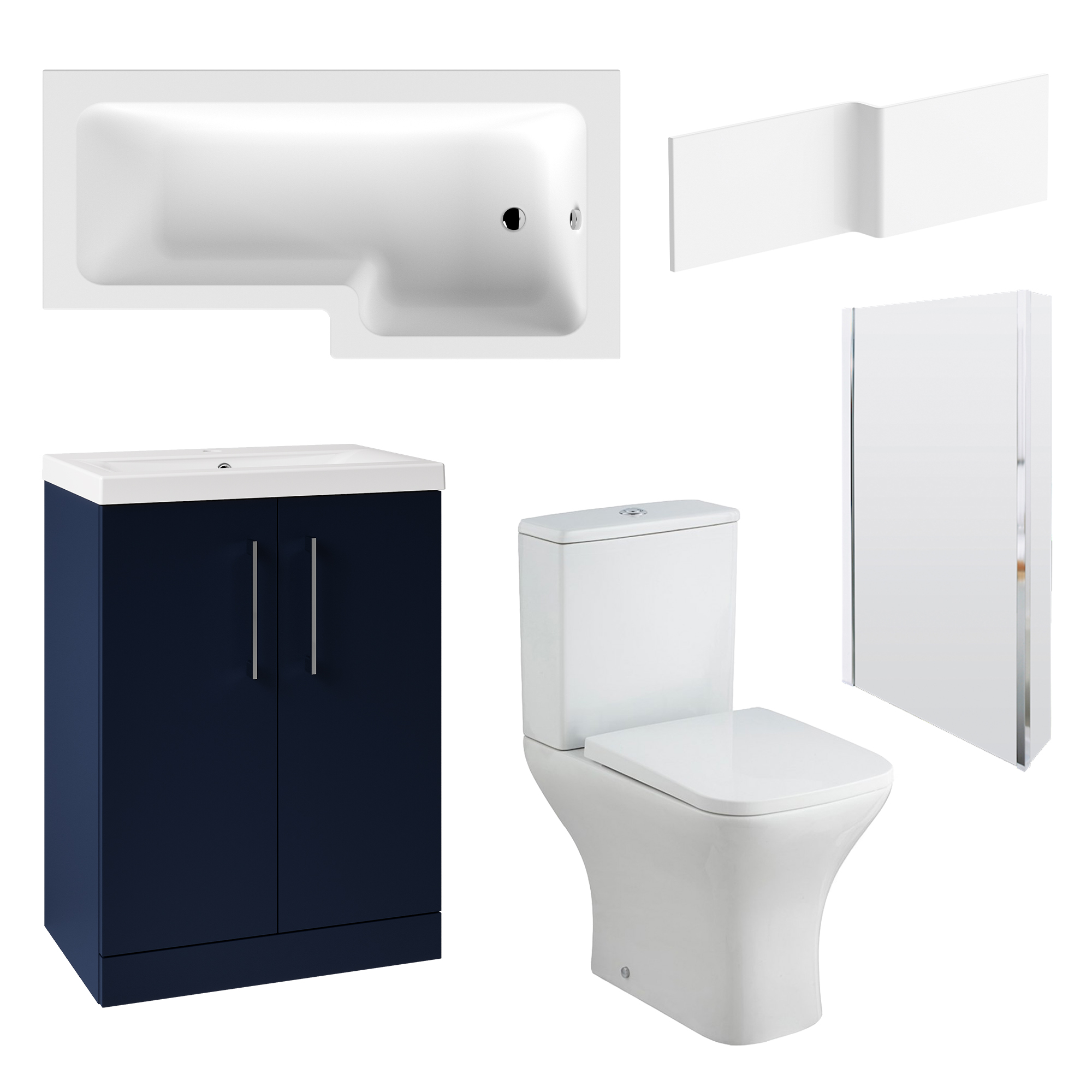 Erin Shower Bath Suite with 1700mm L Shaped Bath & Rimless Toilet