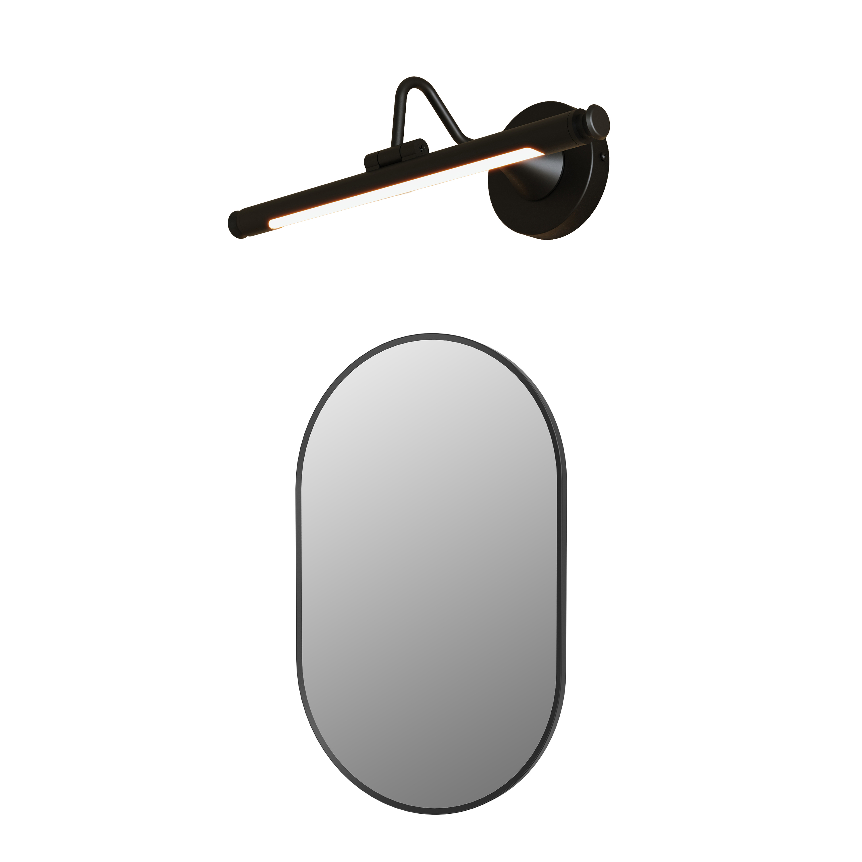 Billy Oval Framed Mirror with Small Picture Wall Light in Matt Black