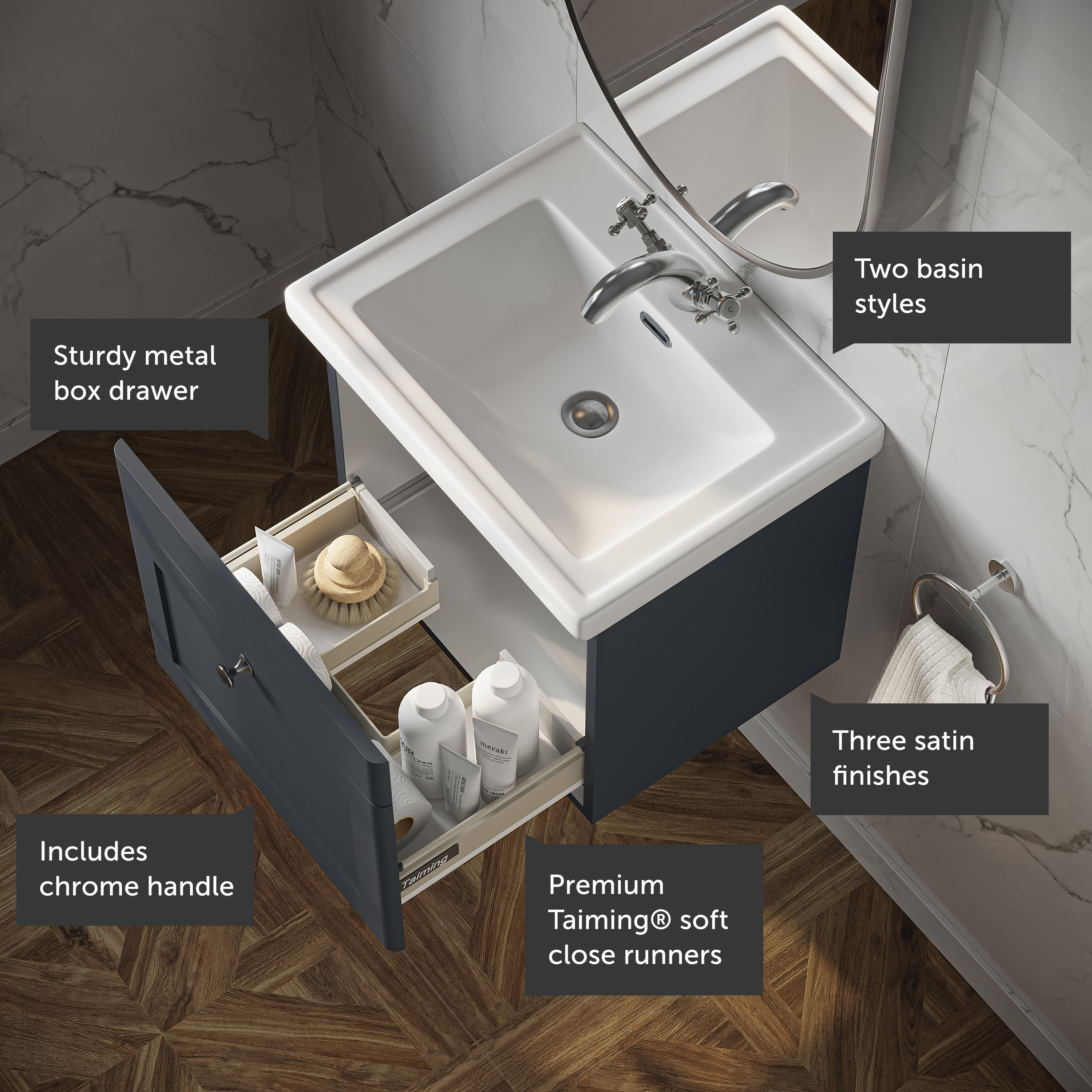 Butler & Rose Ophelia Traditional Toilet & 500mm Wall Hung Vanity Unit Bathroom Suite