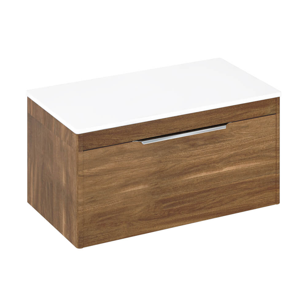 Britton Bathrooms Shoreditch 850mm Single Drawer Wall Mounted Vanity Unit with Chrome Handle & Countertop