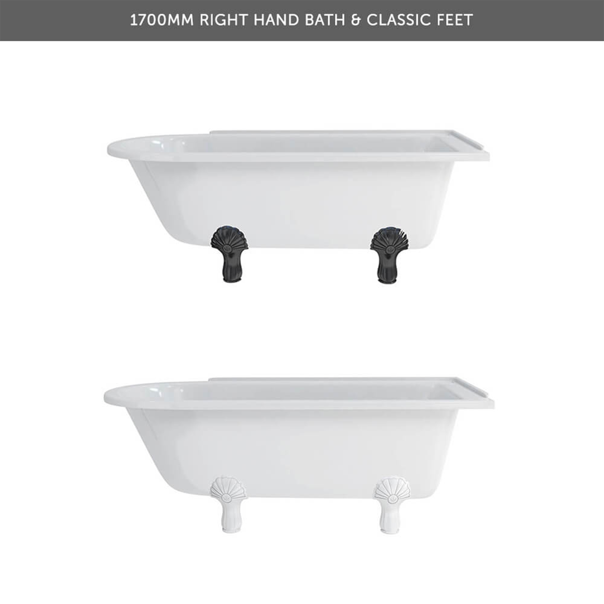 Burlington Hampton Roll Top Shower Bath with Luxury Feet - 1500 & 1700 x 750mm