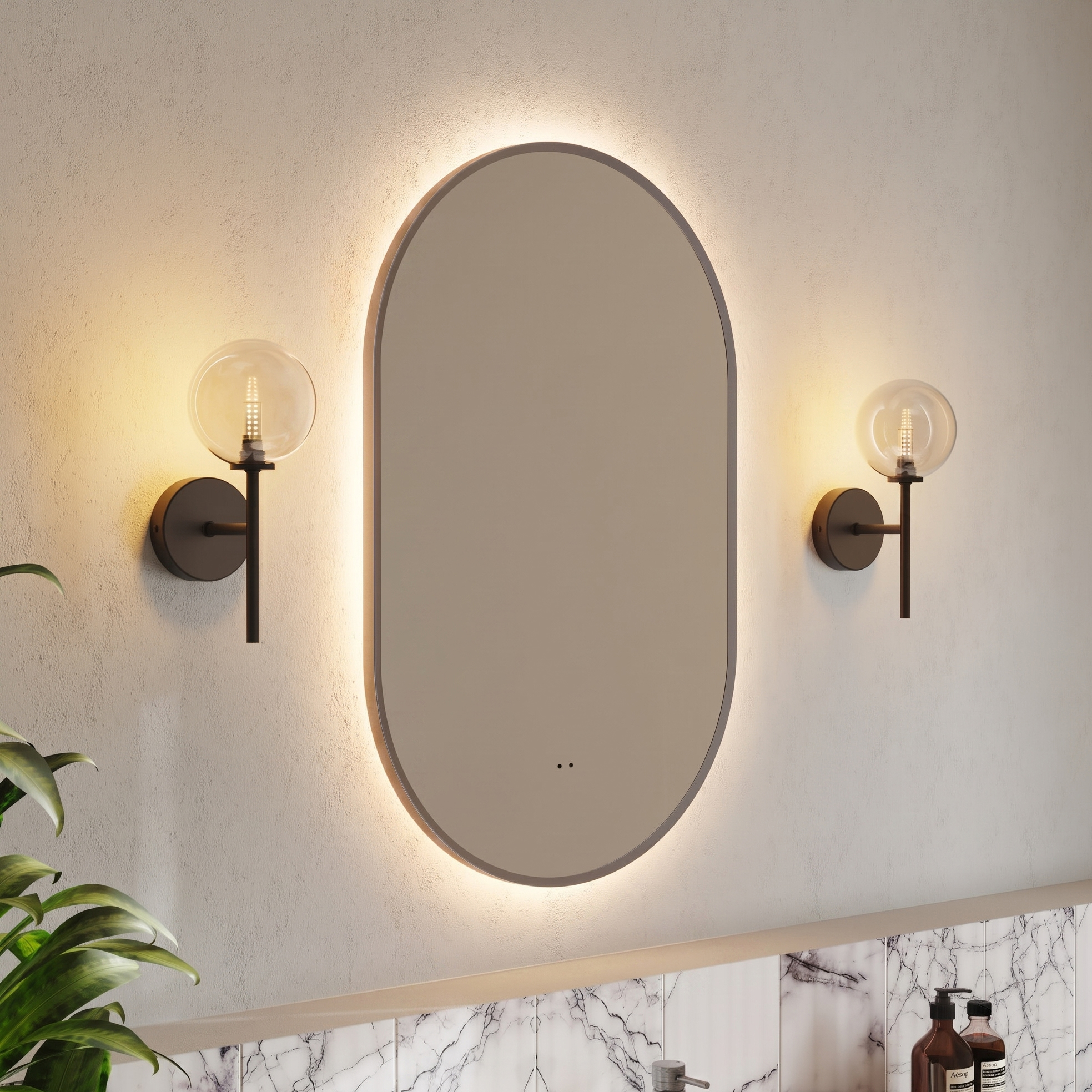 Billy LED Illuminated Oval Framed Mirror with Demister Pad & Colour Change Lights - 500 x 800mm