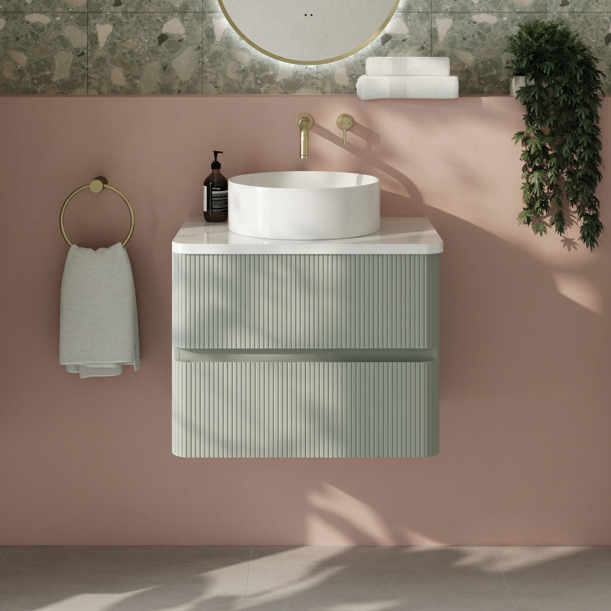 Drench Origin 600mm Fluted Wall Mounted Vanity Unit & Countertop