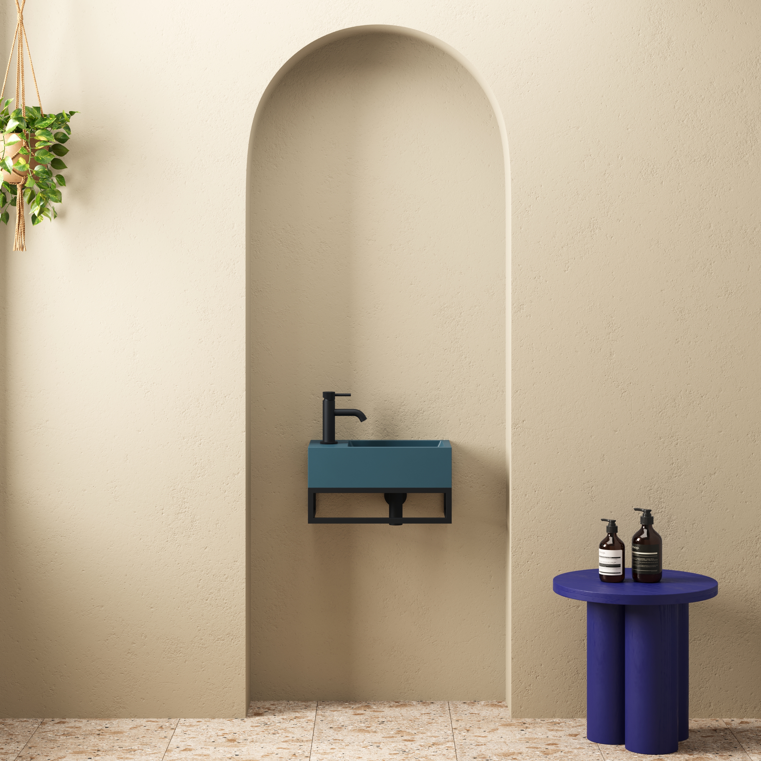 Harbour Concrete 400mm Cloakroom Wall Hung Teal Basin & Frame