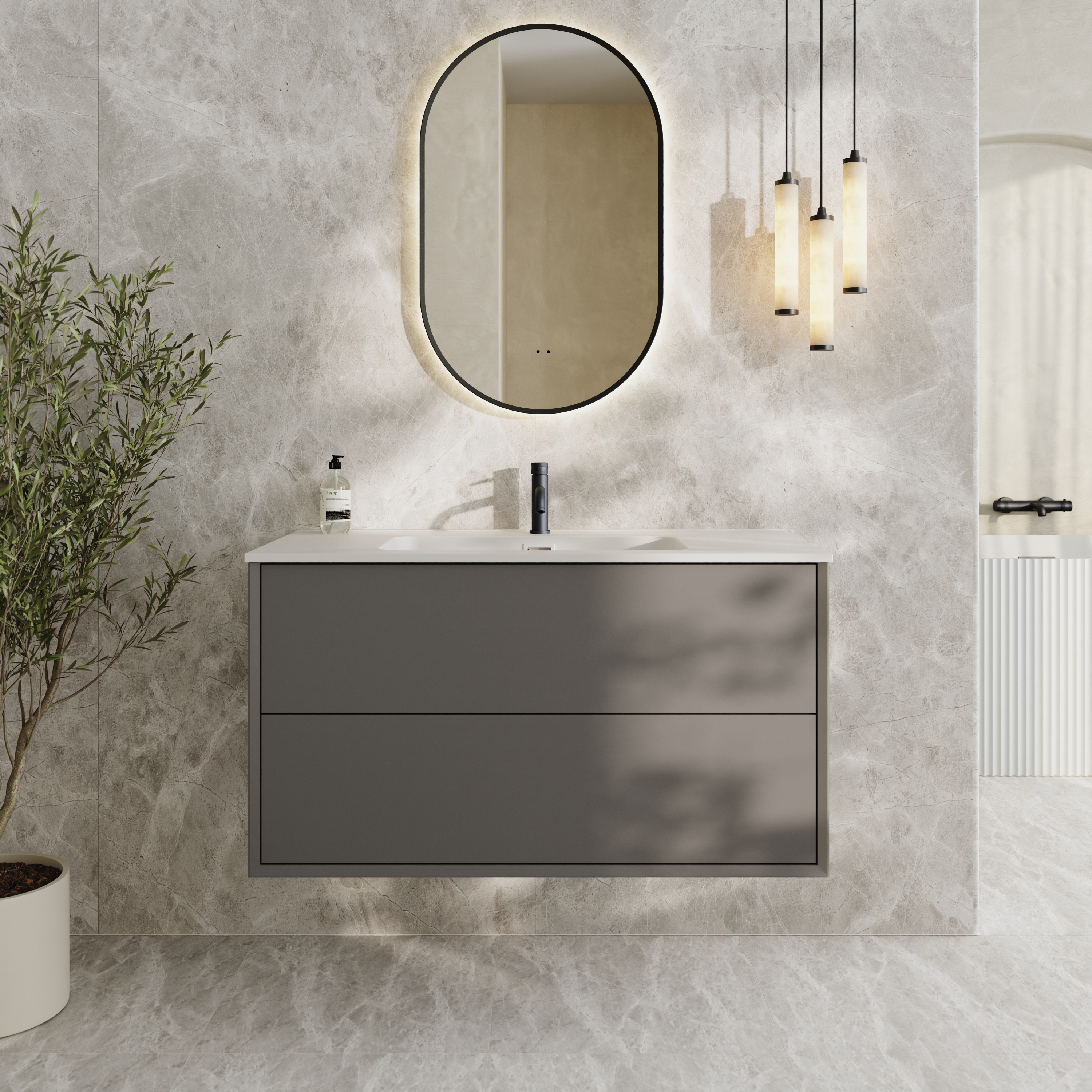 Oslo 1000mm Wall Mounted Vanity Unit & Matt White Basin
