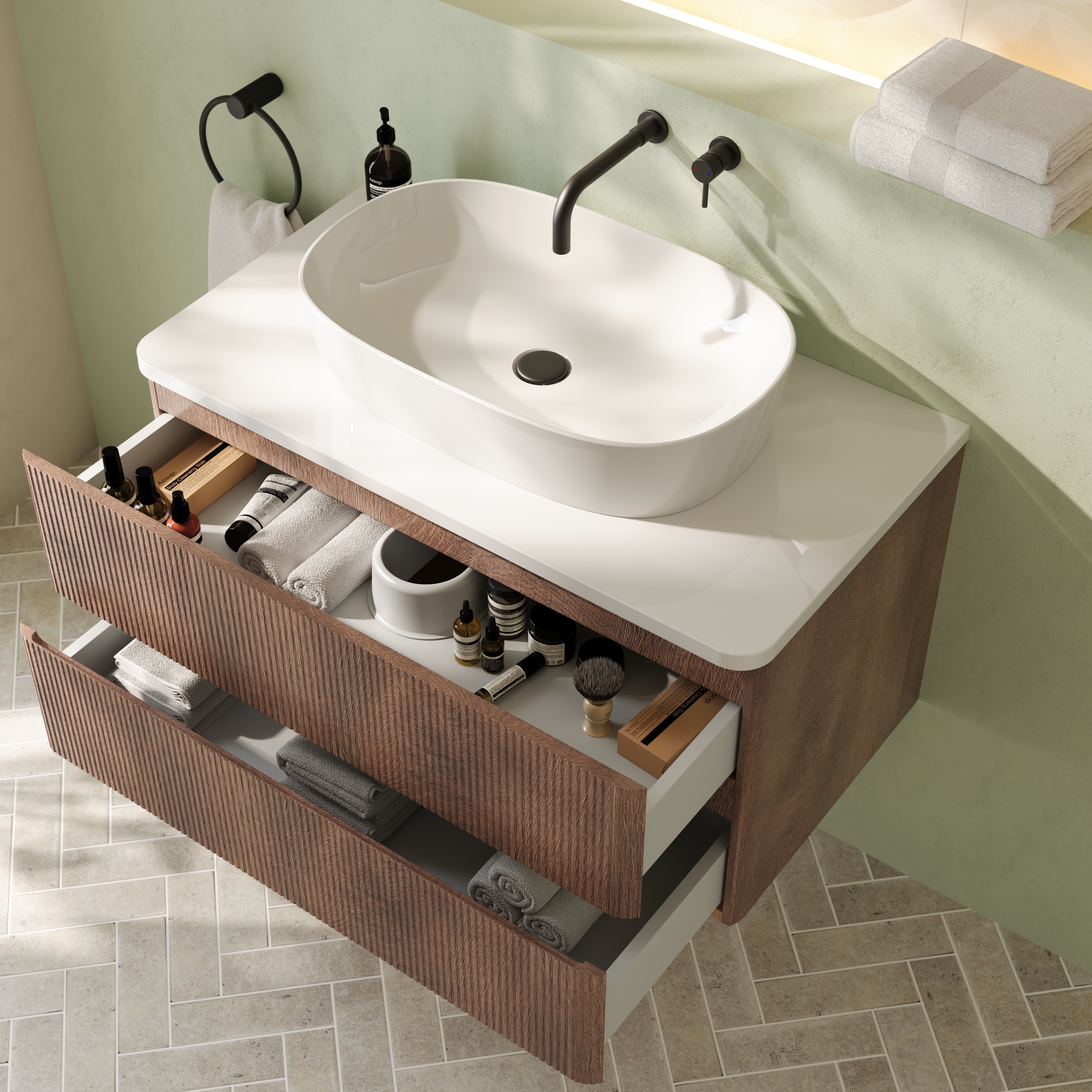 Drench Origin 900mm Fluted Wall Mounted Vanity Unit & Countertop