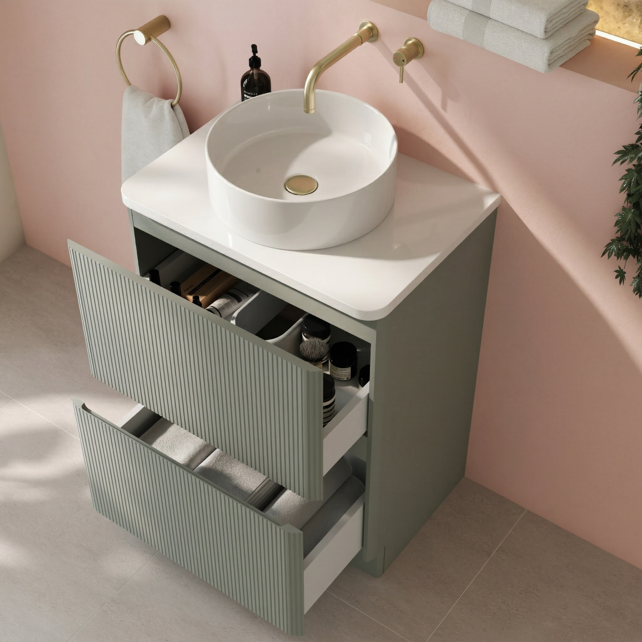 Drench Origin 600mm Fluted Floorstanding Vanity Unit & Countertop