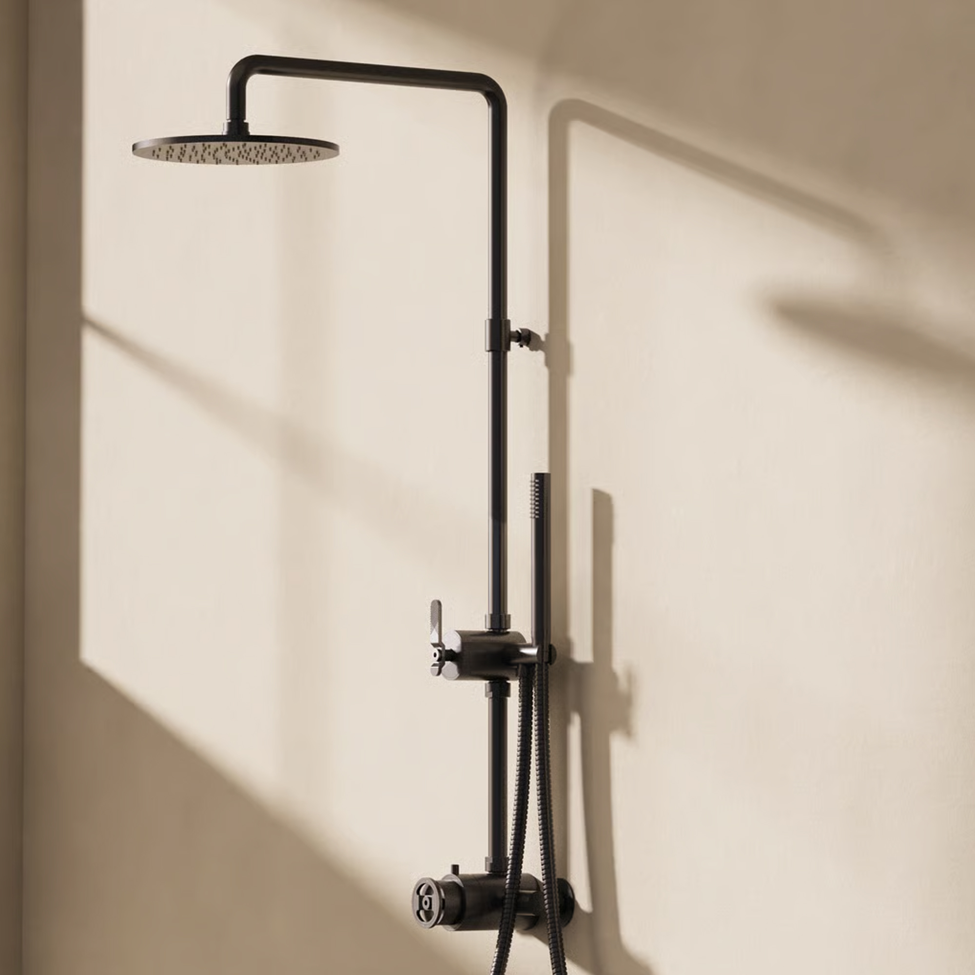 Crosswater Union Thermostatic Exposed Shower Kit with Fixed Head & Handset - Brushed Black Chrome