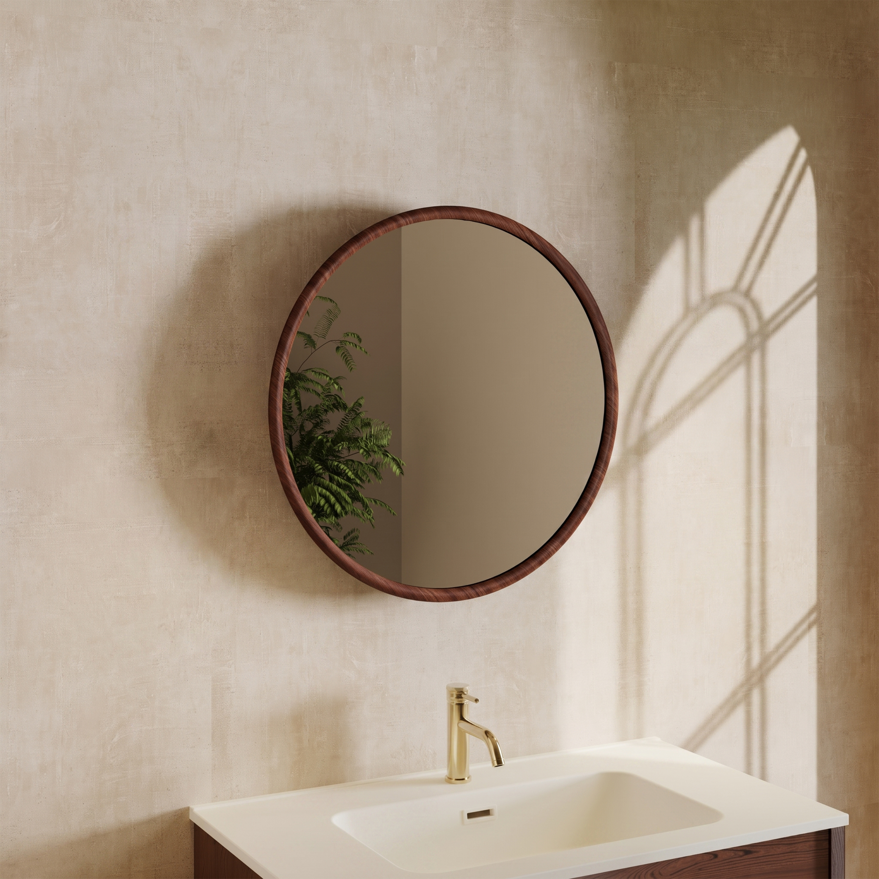 Alfie Wood Framed Mirror with Trio Stone Wall Light in Dark Wood