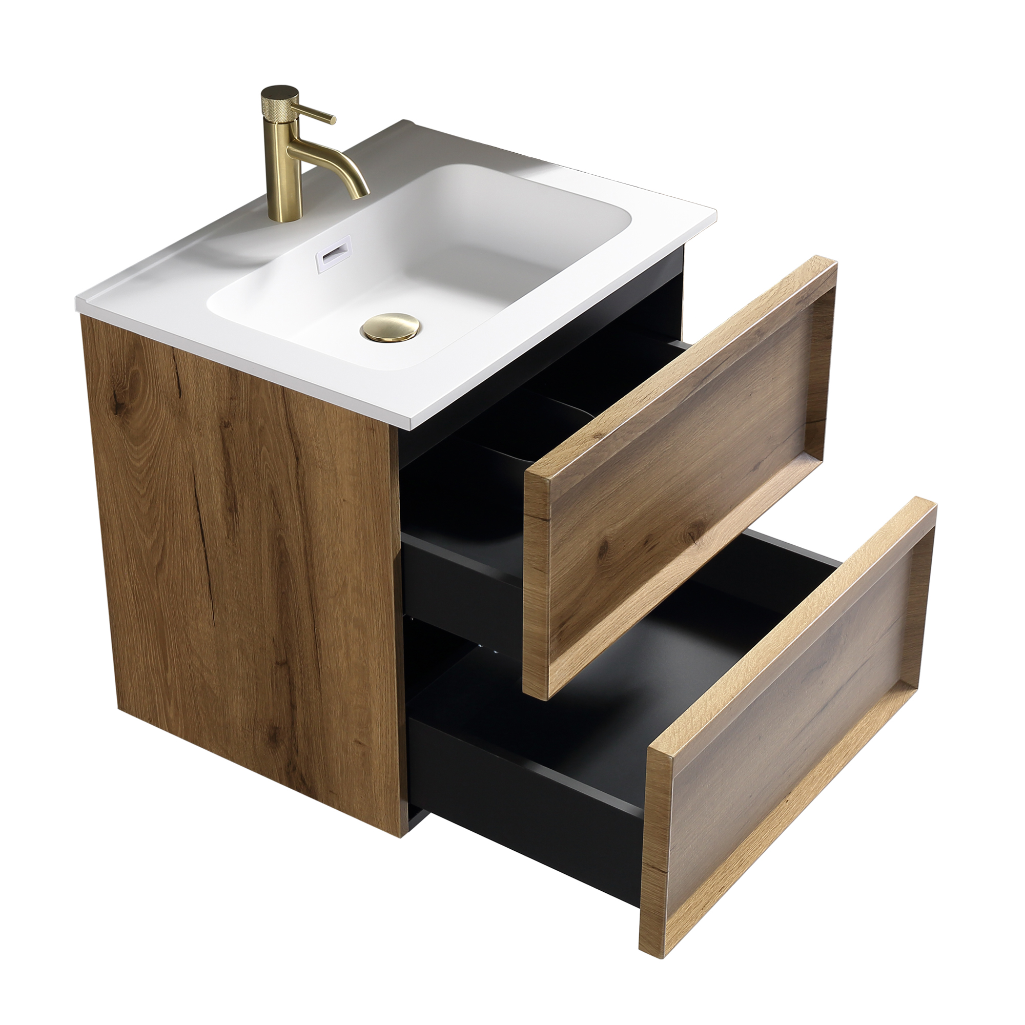 Aura 600mm Wall Mounted Natural Oak Vanity Unit & Matt White Basin