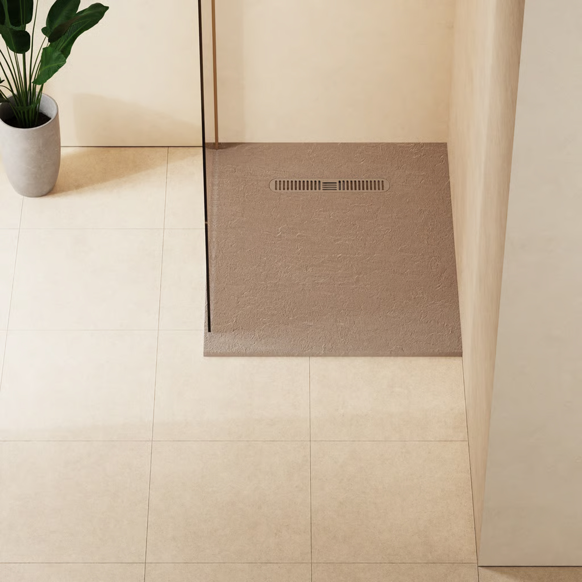 Crosswater Vito 25mm Dolomite Stone Resin Textured Rectangular Shower Tray with Linear Waste Cover