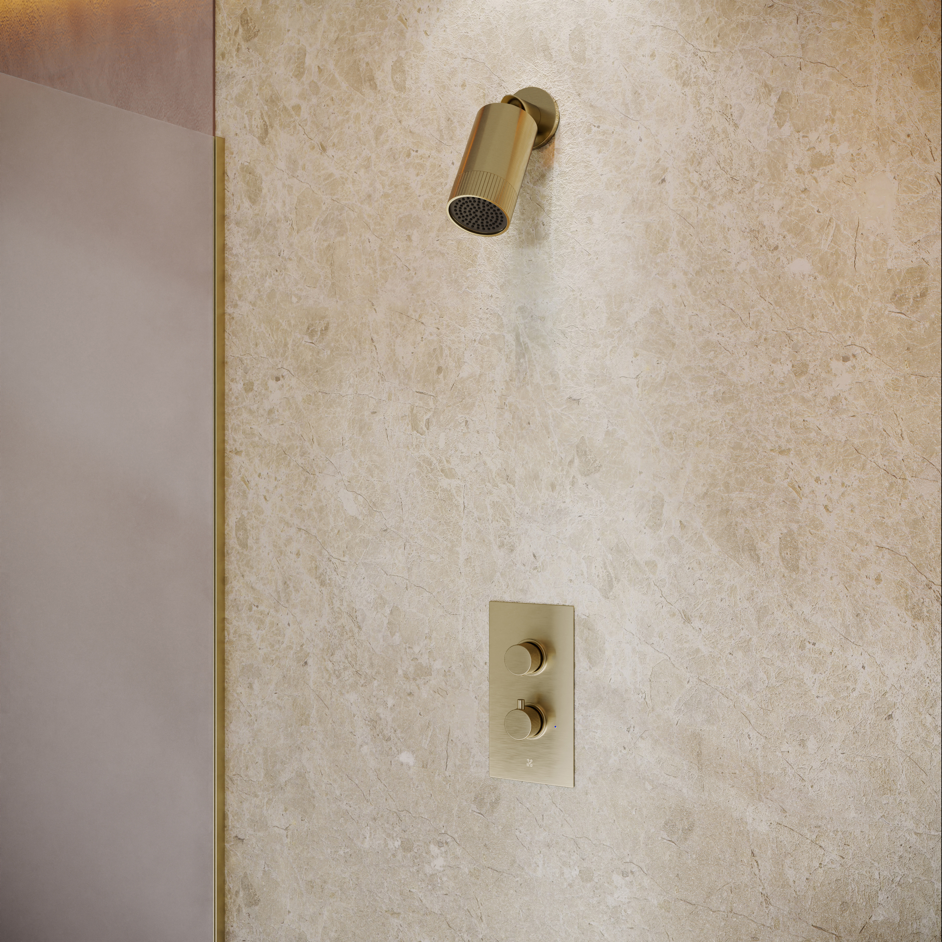 Core Portrait 1 Outlet Concealed Shower Valve & Wall Mounted Fluted Spotlight Shower Head