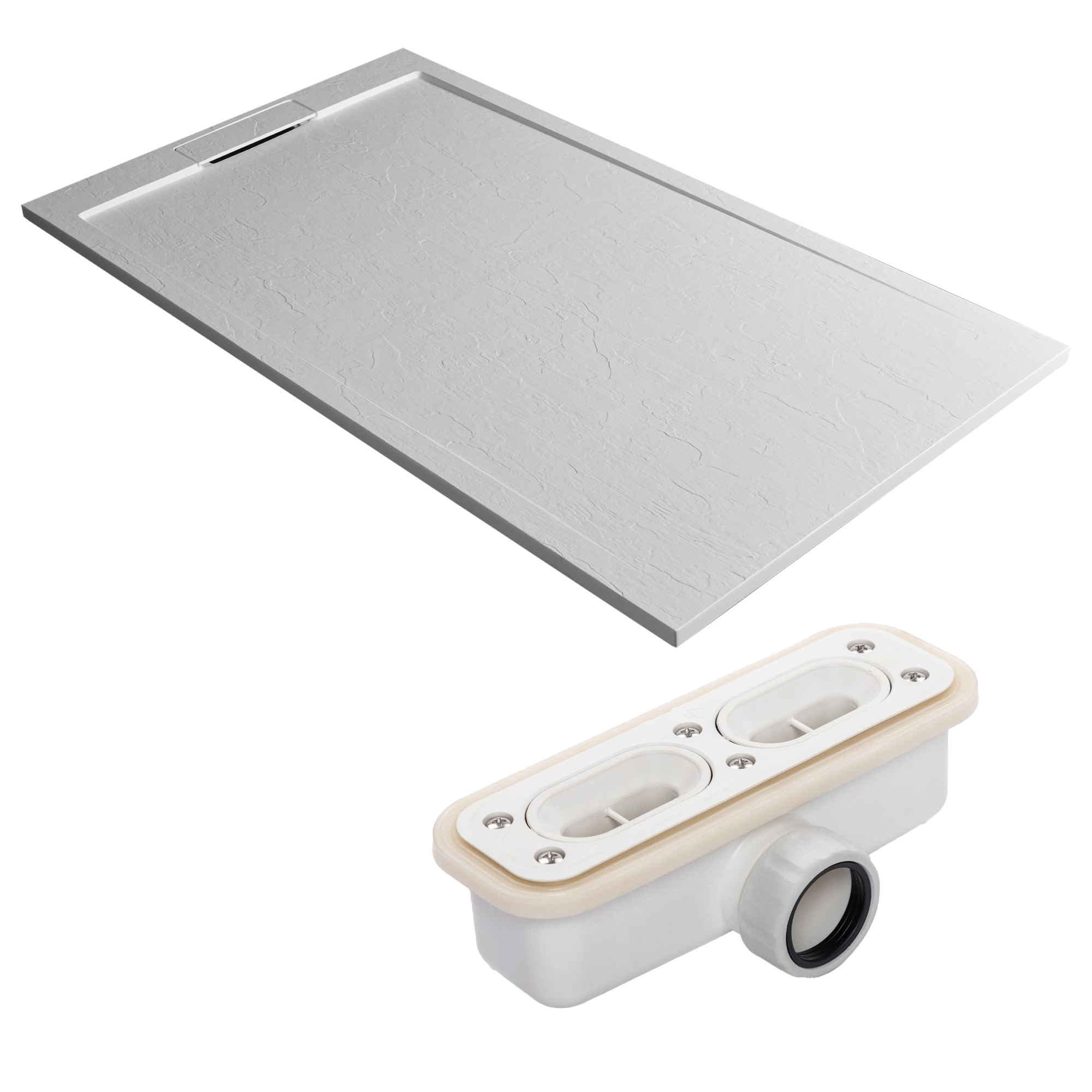 Drench Origin Slate-Effect 30mm Textured Matt White Shower Tray with Hidden Waste