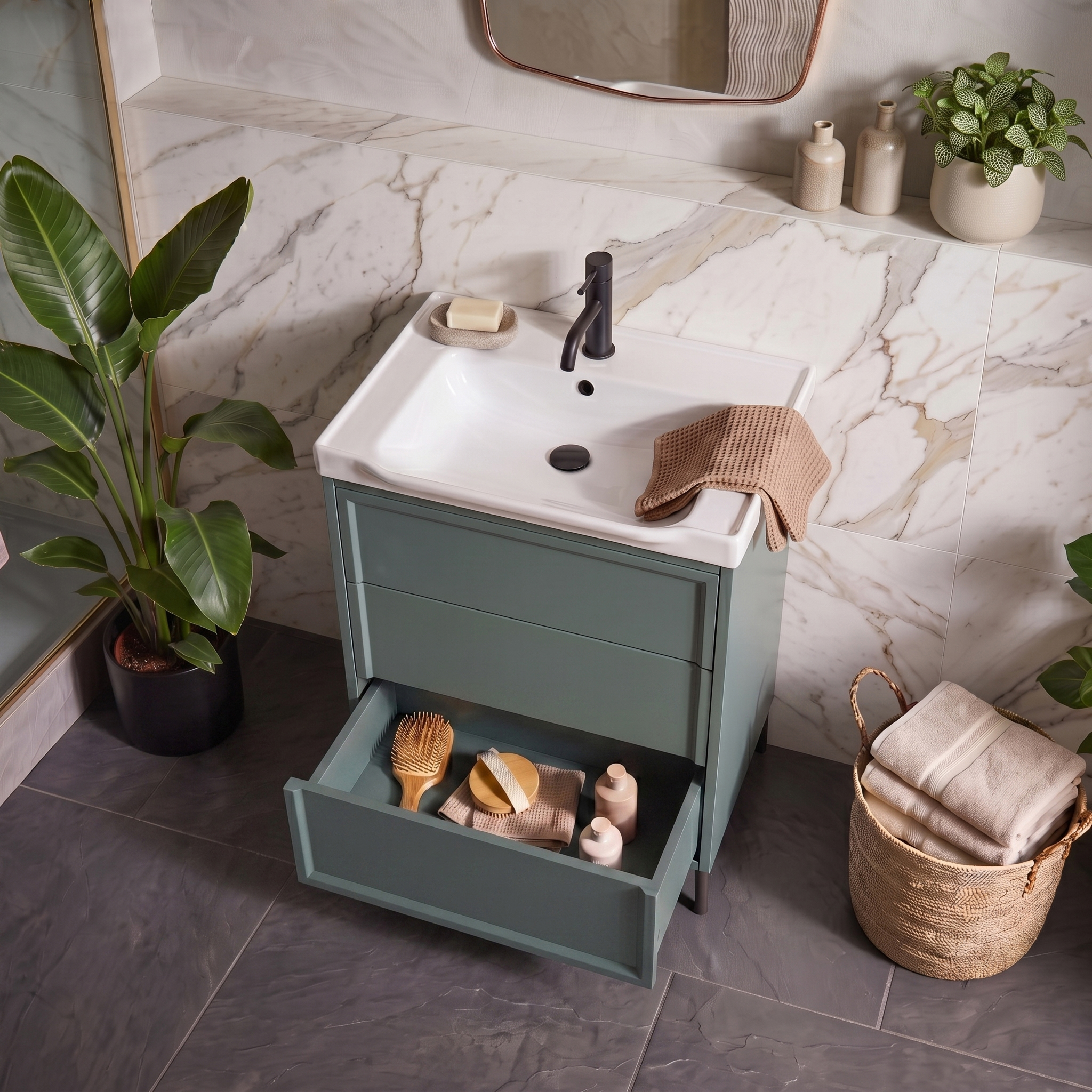 Elara 600mm Floorstanding Vanity Unit & Basin with Leg Set
