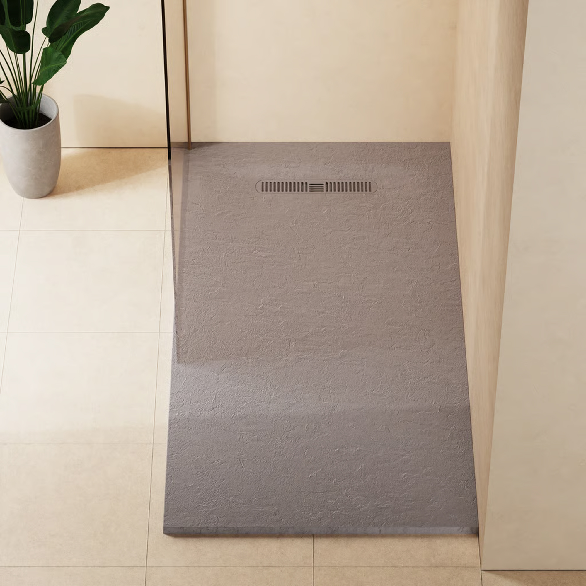 Crosswater Vito 25mm Dolomite Stone Resin Textured Rectangular Shower Tray with Linear Waste Cover