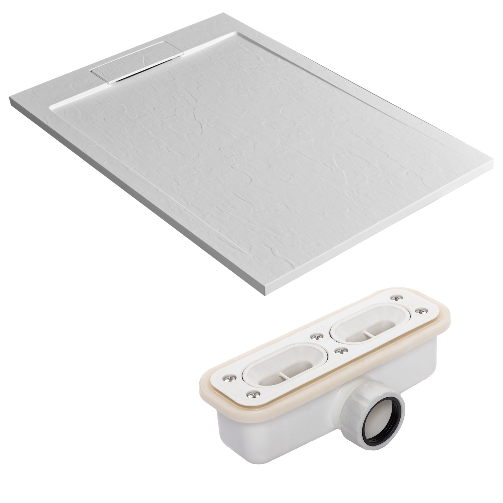 Drench Origin Slate-Effect 30mm Textured Matt White Shower Tray with Hidden Waste
