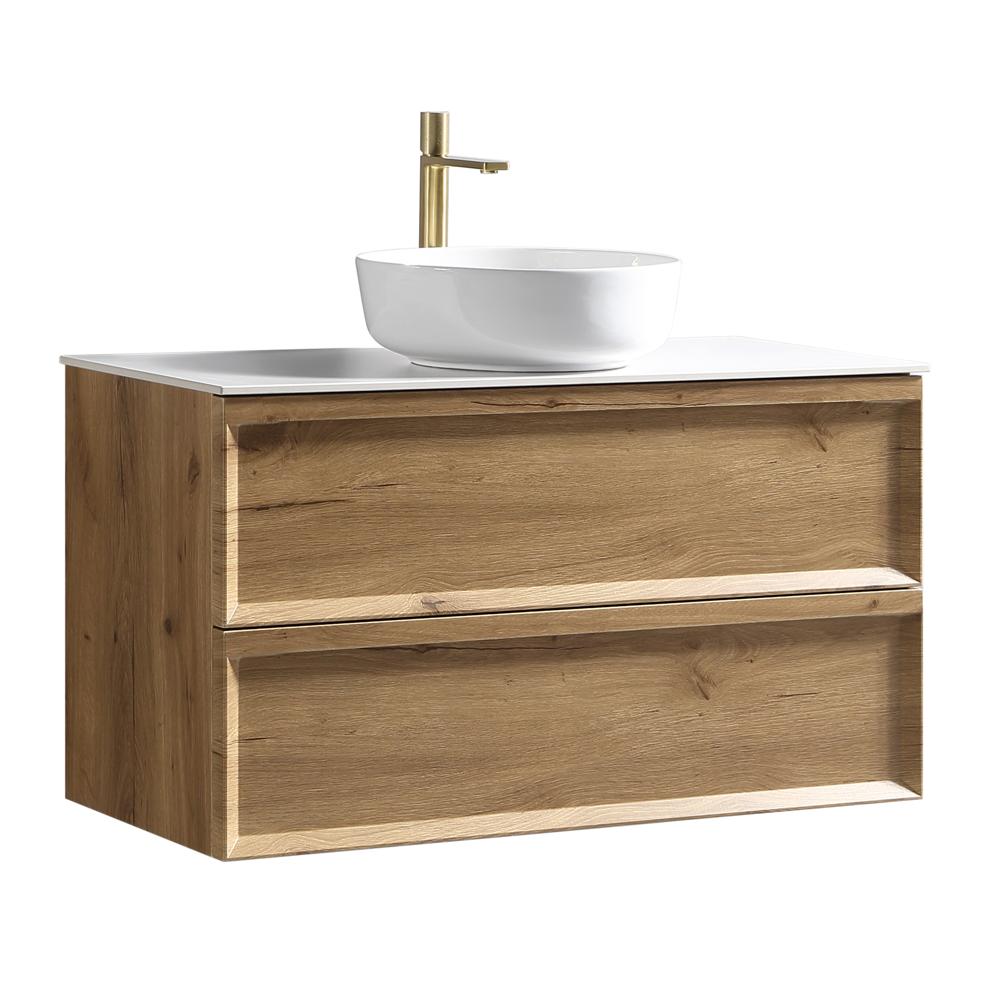 Aura 1000mm Wall Mounted Natural Oak Vanity Unit & Sintered Stone Countertop