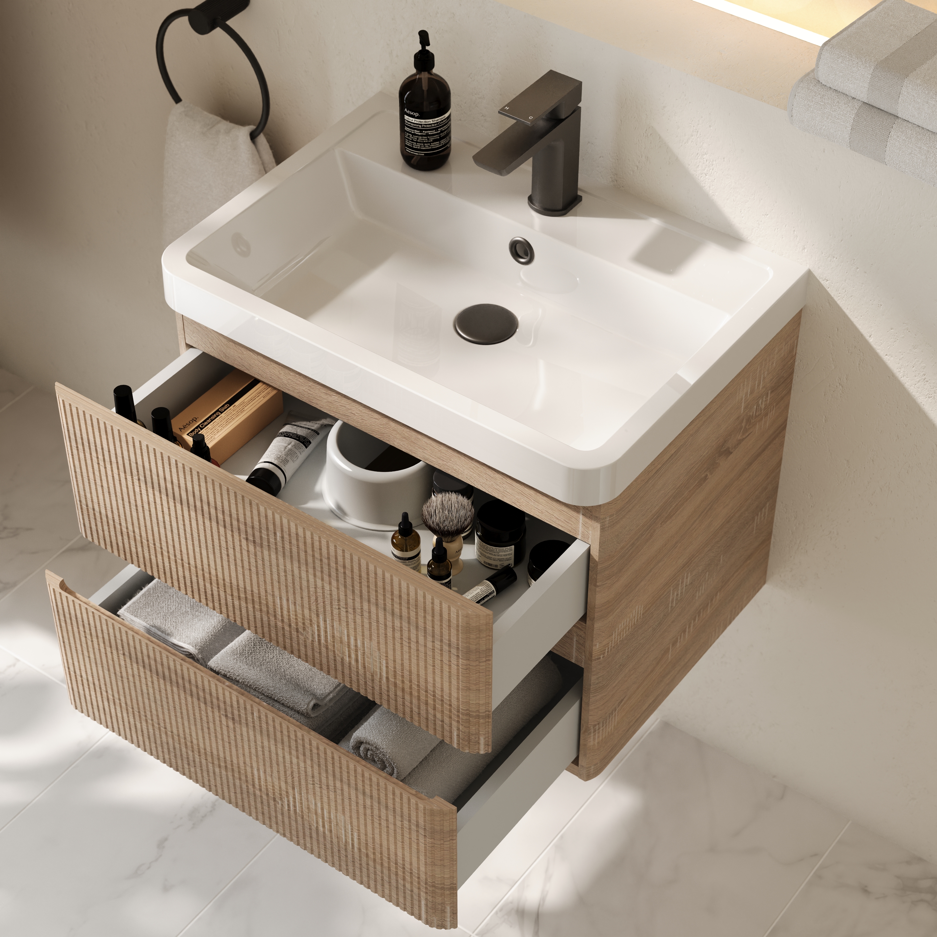 Drench Origin 600mm Fluted Wall Mounted Vanity Unit & Basin