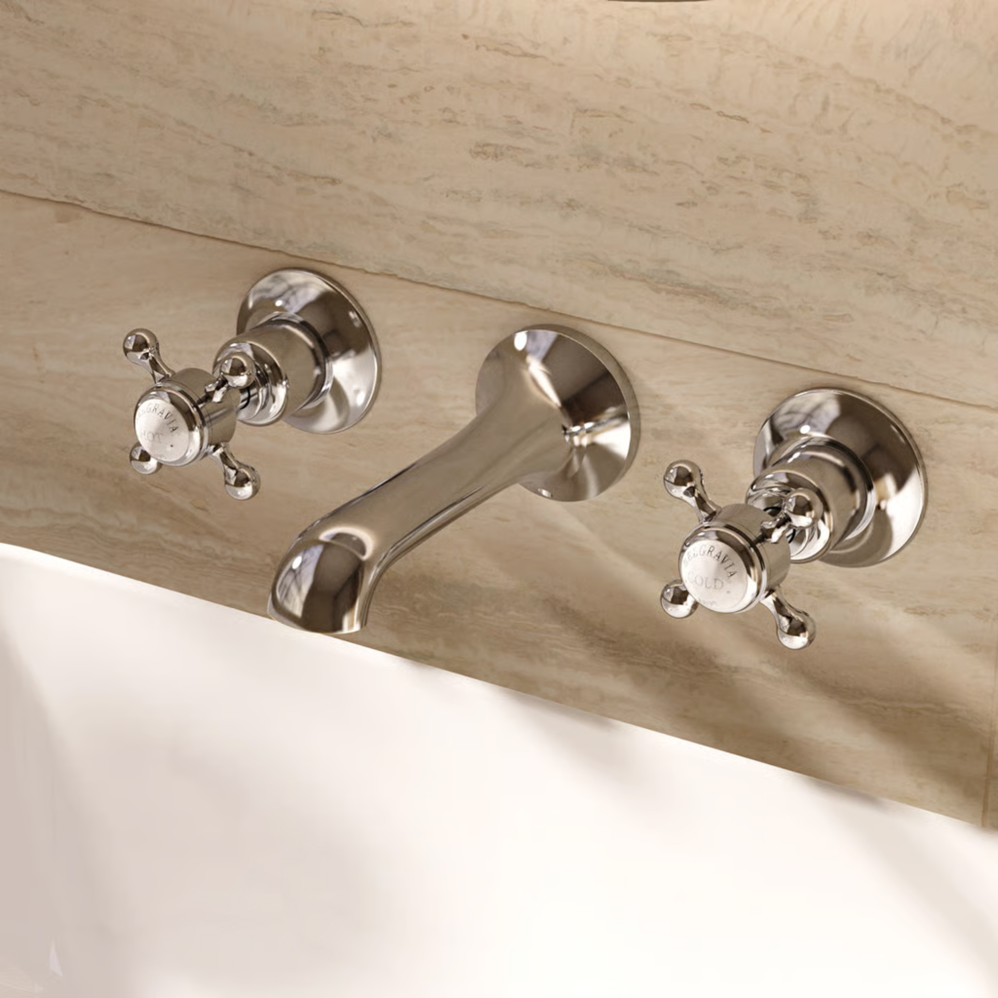Crosswater Belgravia Crosshead Wall Mounted 3 Hole Basin Mixer Tap - Chrome