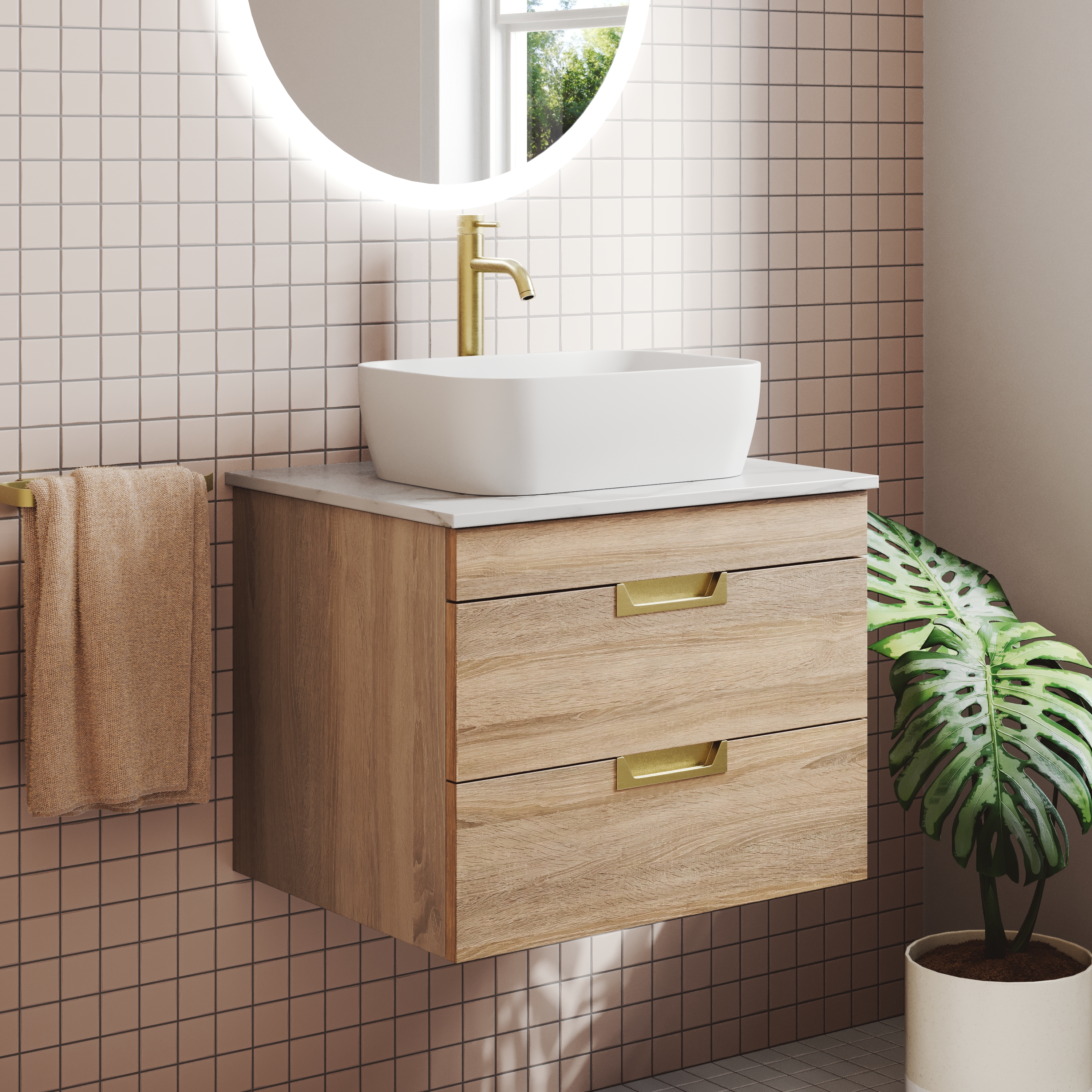 Isla 600mm Wall Hung Vanity Unit & Marble Sintered Stone Countertop