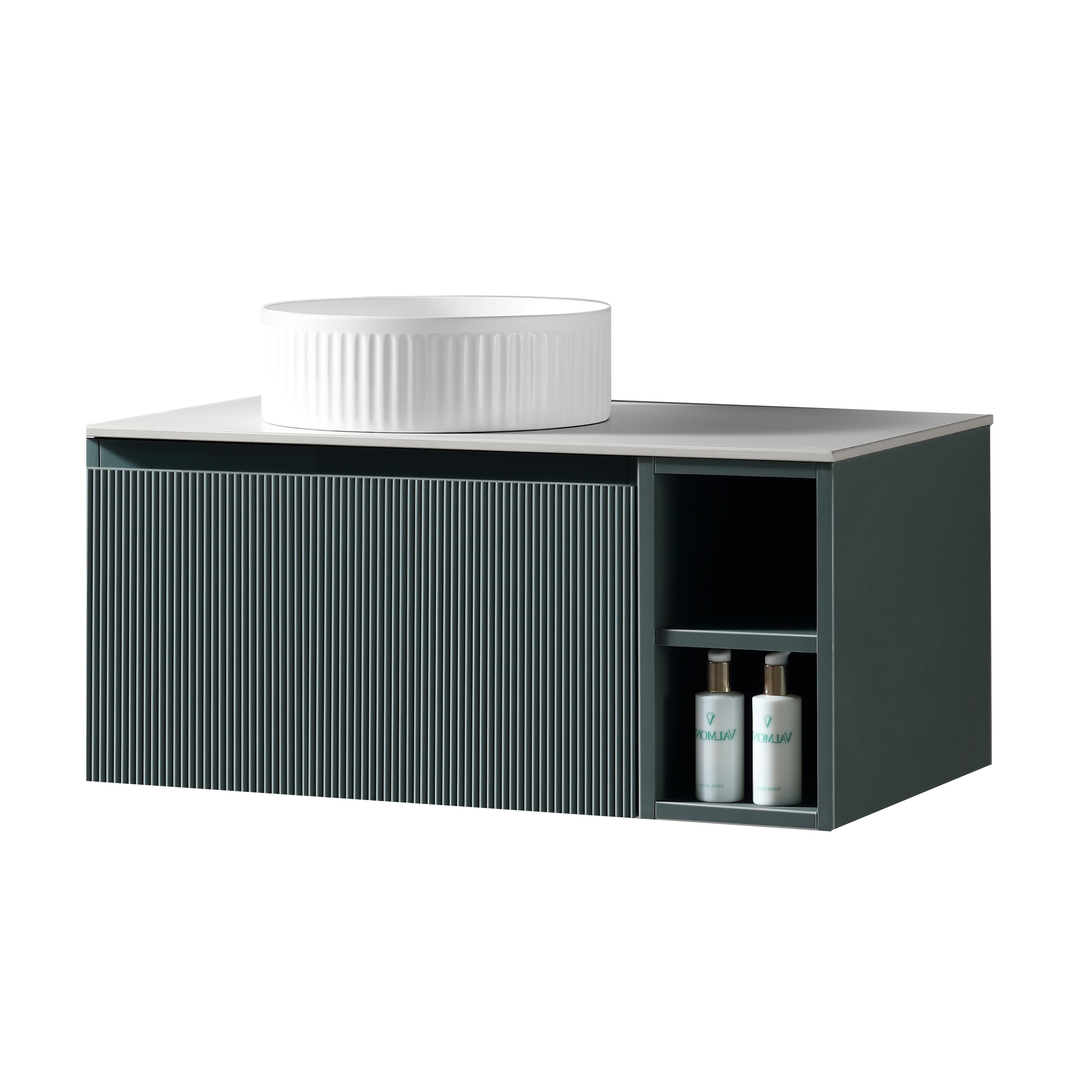 Drench Groove 800mm Fluted Wall Hung Vanity Unit with Open Shelves & Sintered Stone Countertop