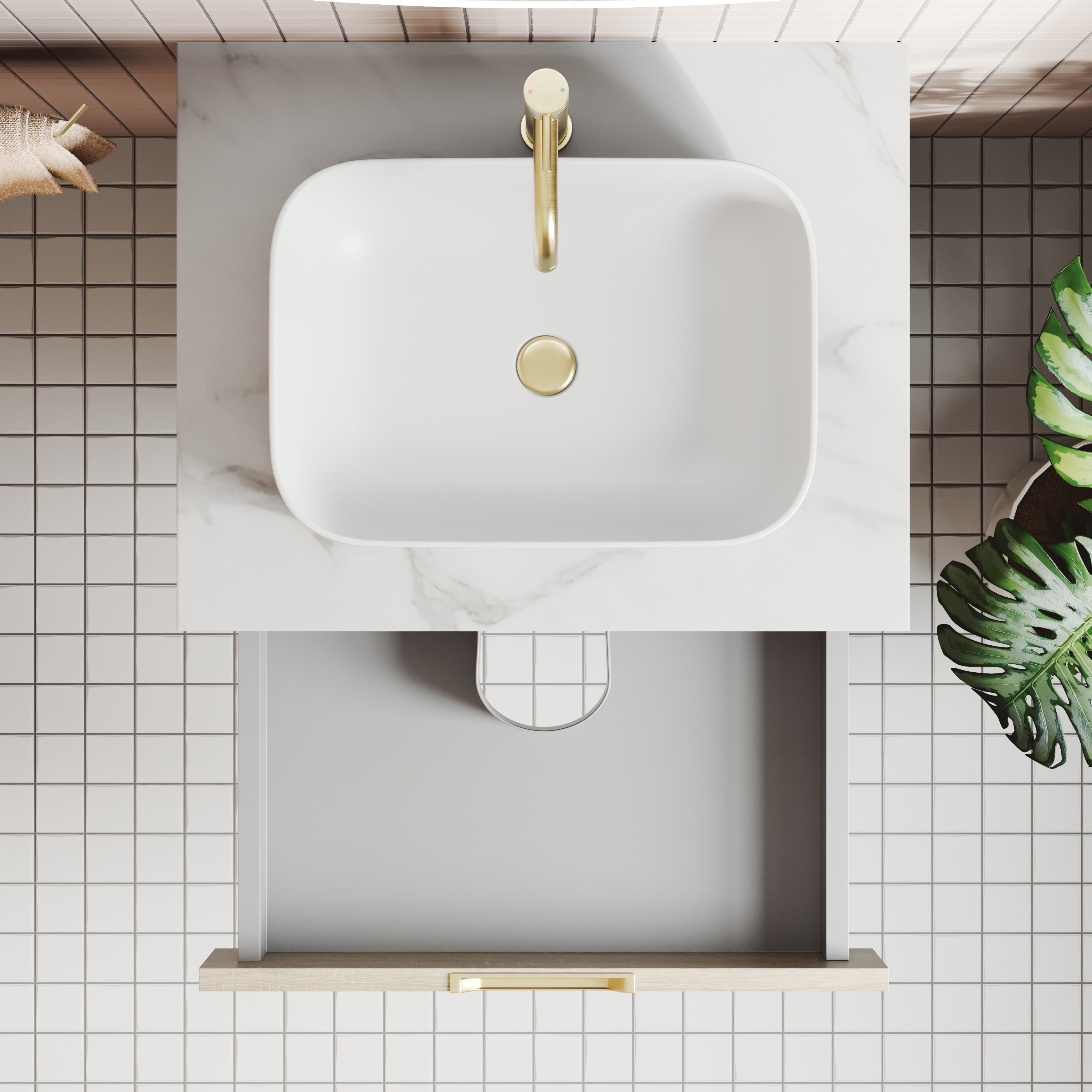 Isla 600mm Wall Hung Vanity Unit & Marble Sintered Stone Countertop