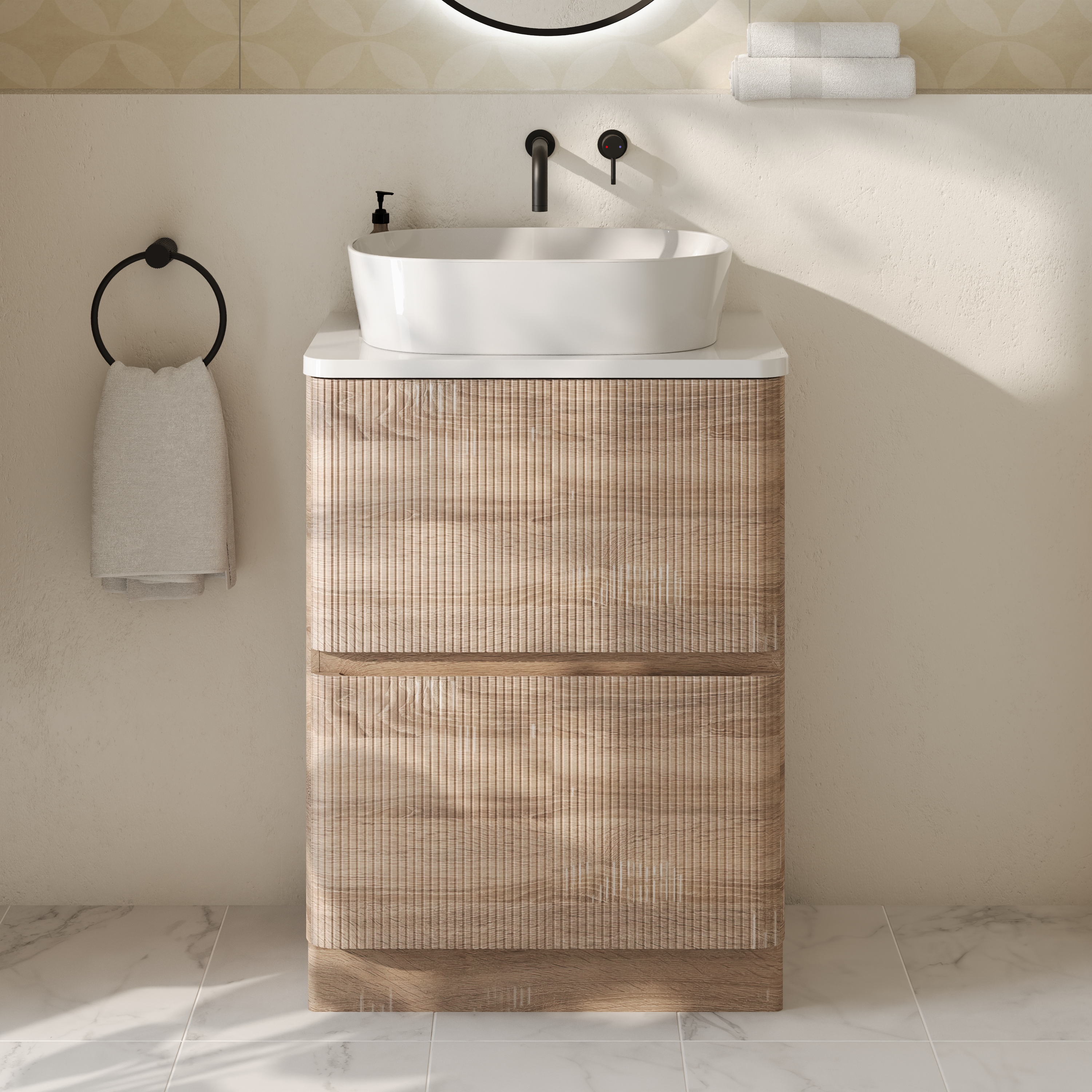 Drench Origin 600mm Fluted Floorstanding Vanity Unit & Countertop