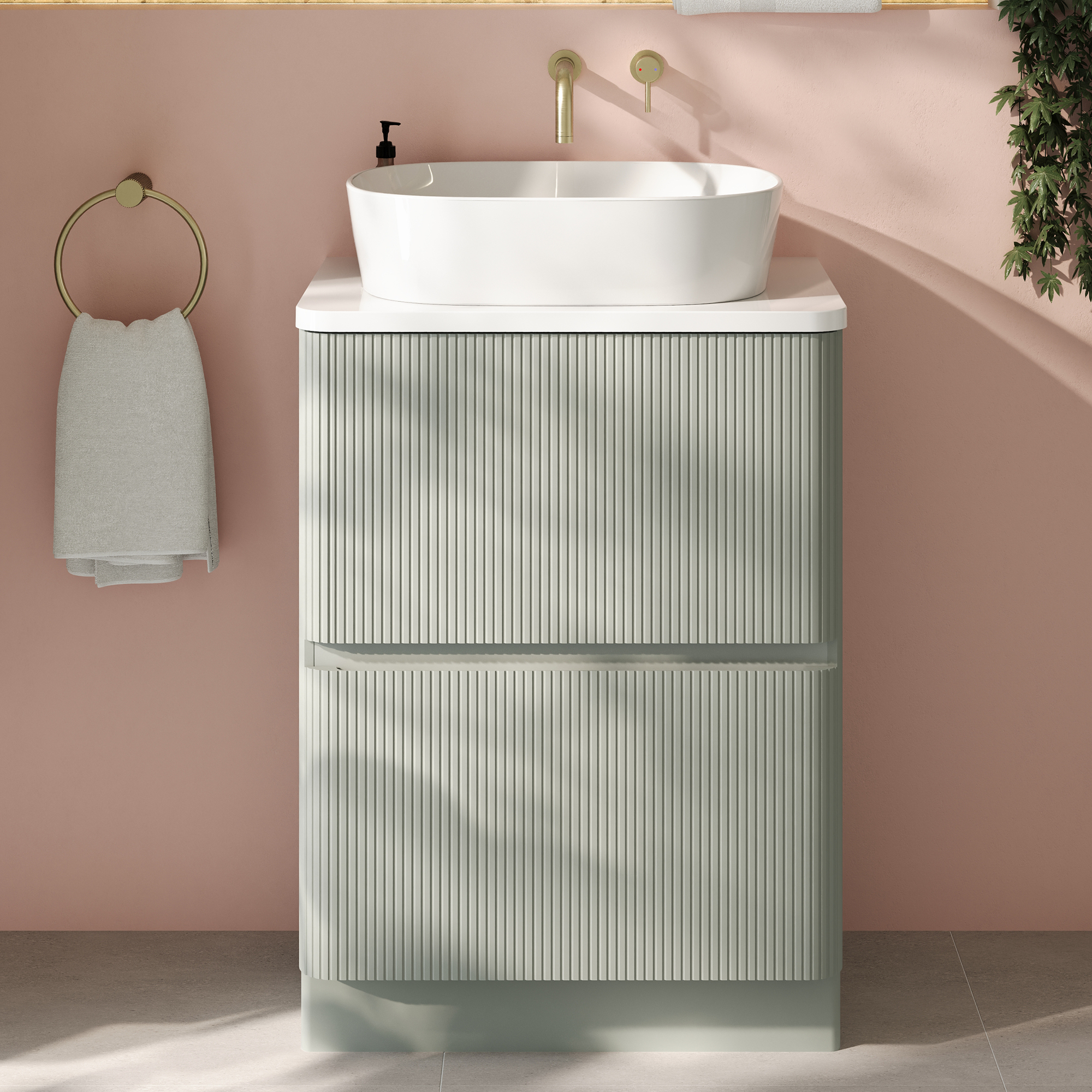 Drench Origin 600mm Fluted Floorstanding Vanity Unit & Countertop