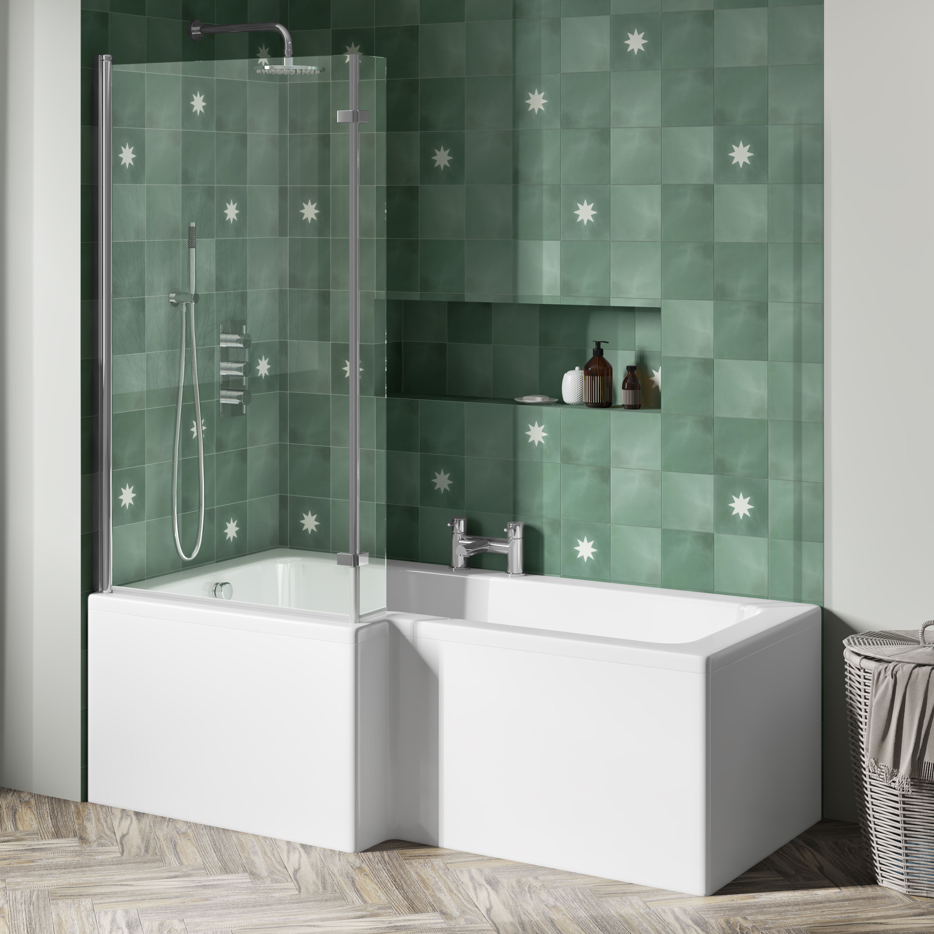 Drench L Shaped Shower Bath with Panel and Shower Screen - 1700mm