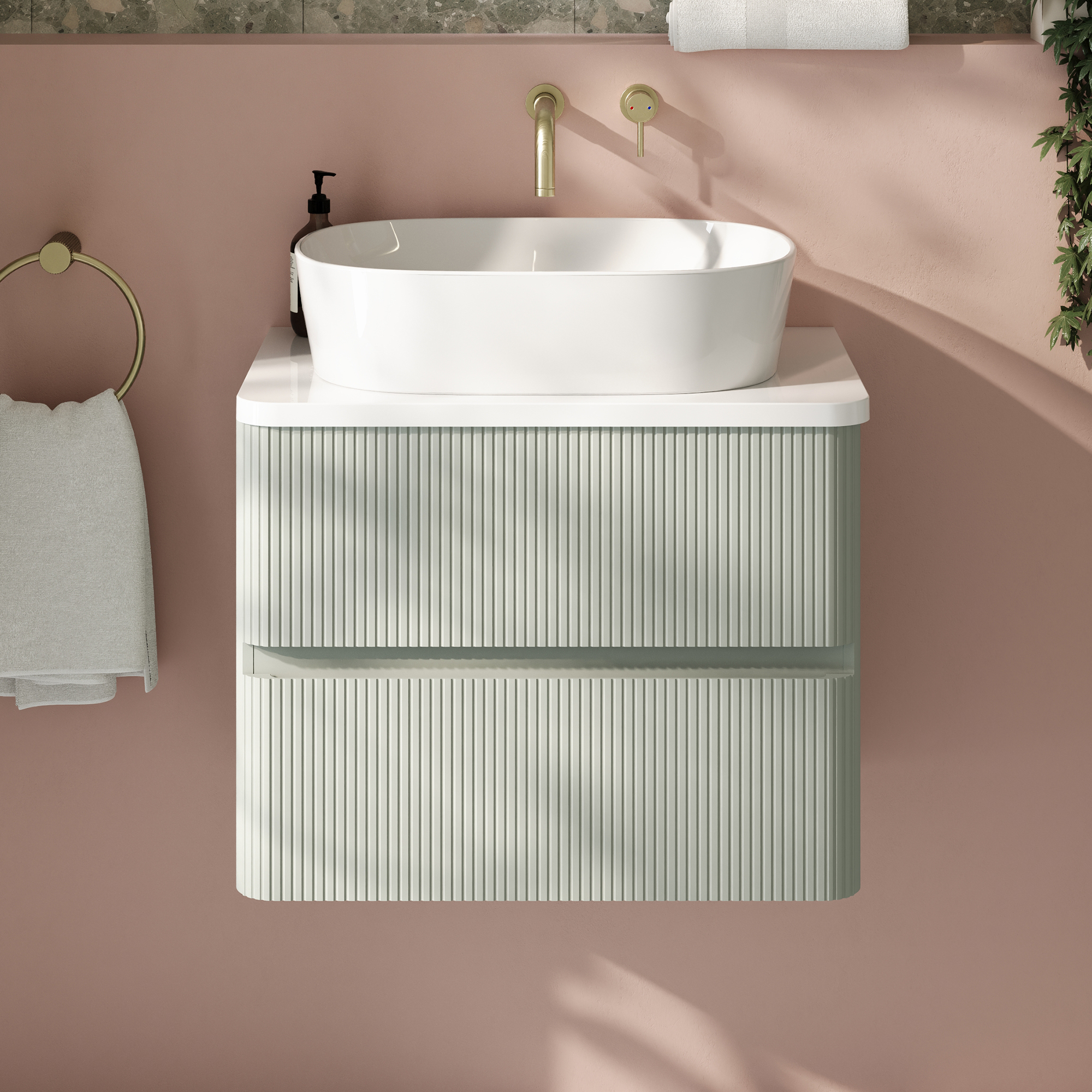 Drench Origin 600mm Fluted Wall Mounted Vanity Unit & Countertop