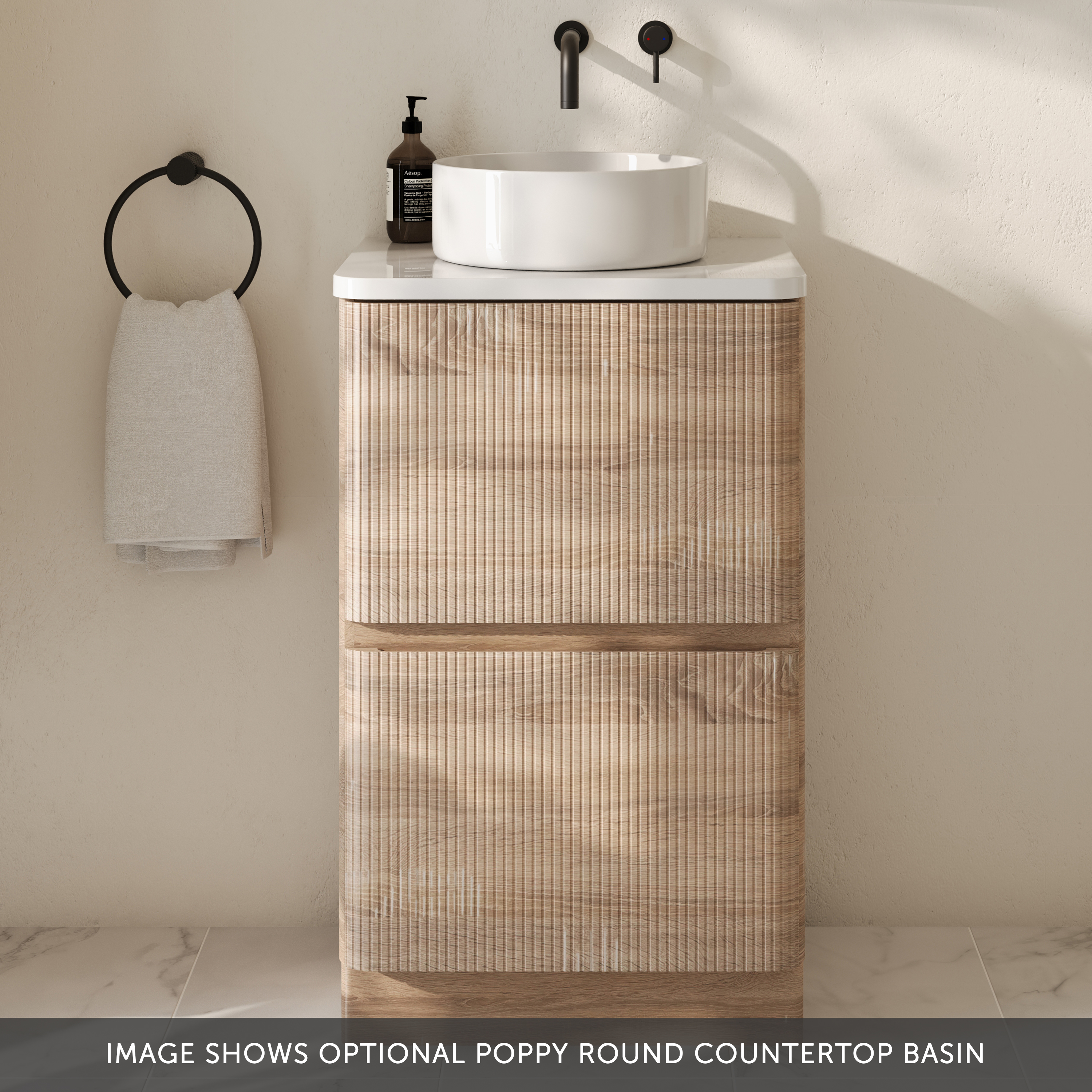 Drench Origin 500mm Fluted Floorstanding Vanity Unit & Countertop
