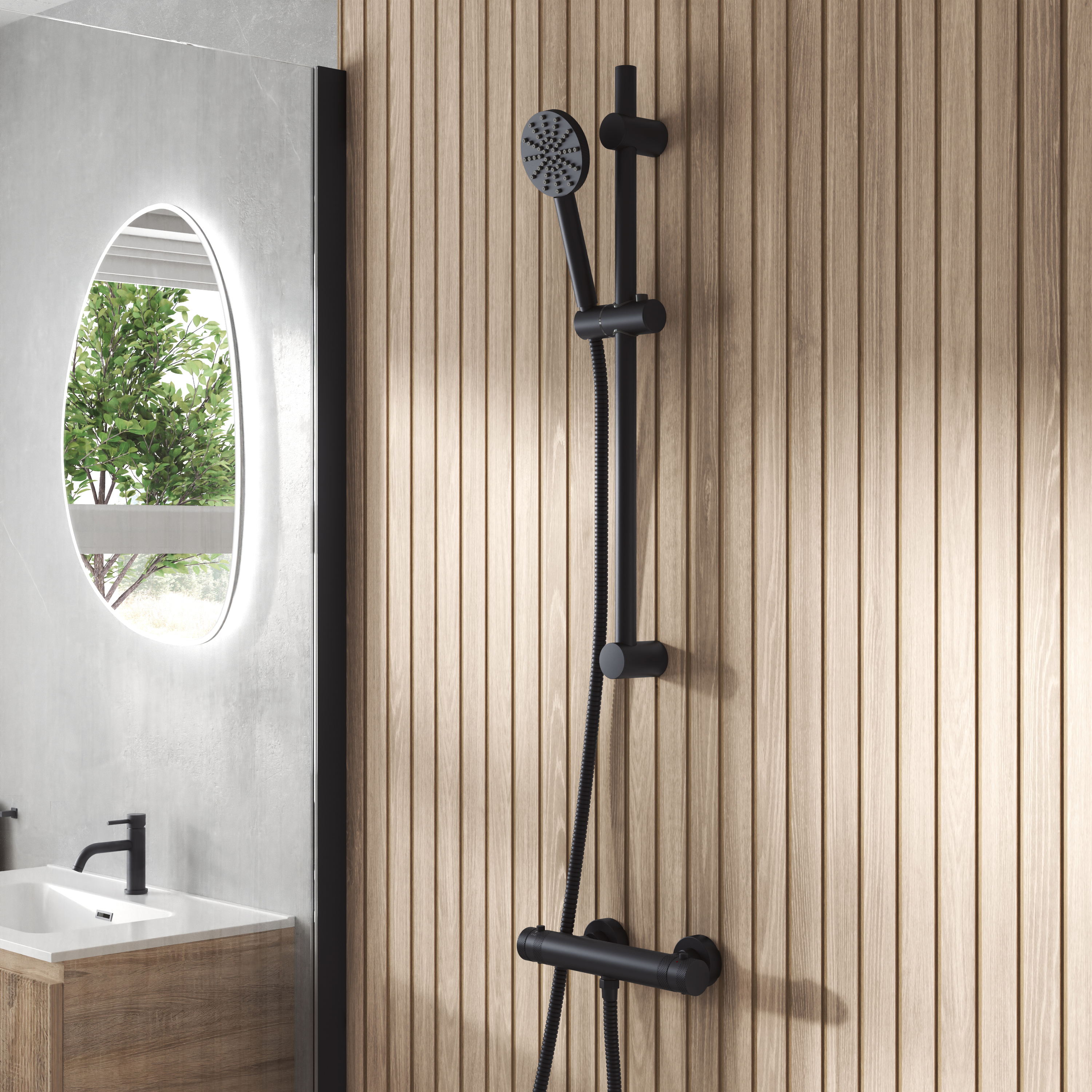 Core 1 Outlet Exposed Thermostatic Bar Valve & Fluted Slide Rail Shower Kit