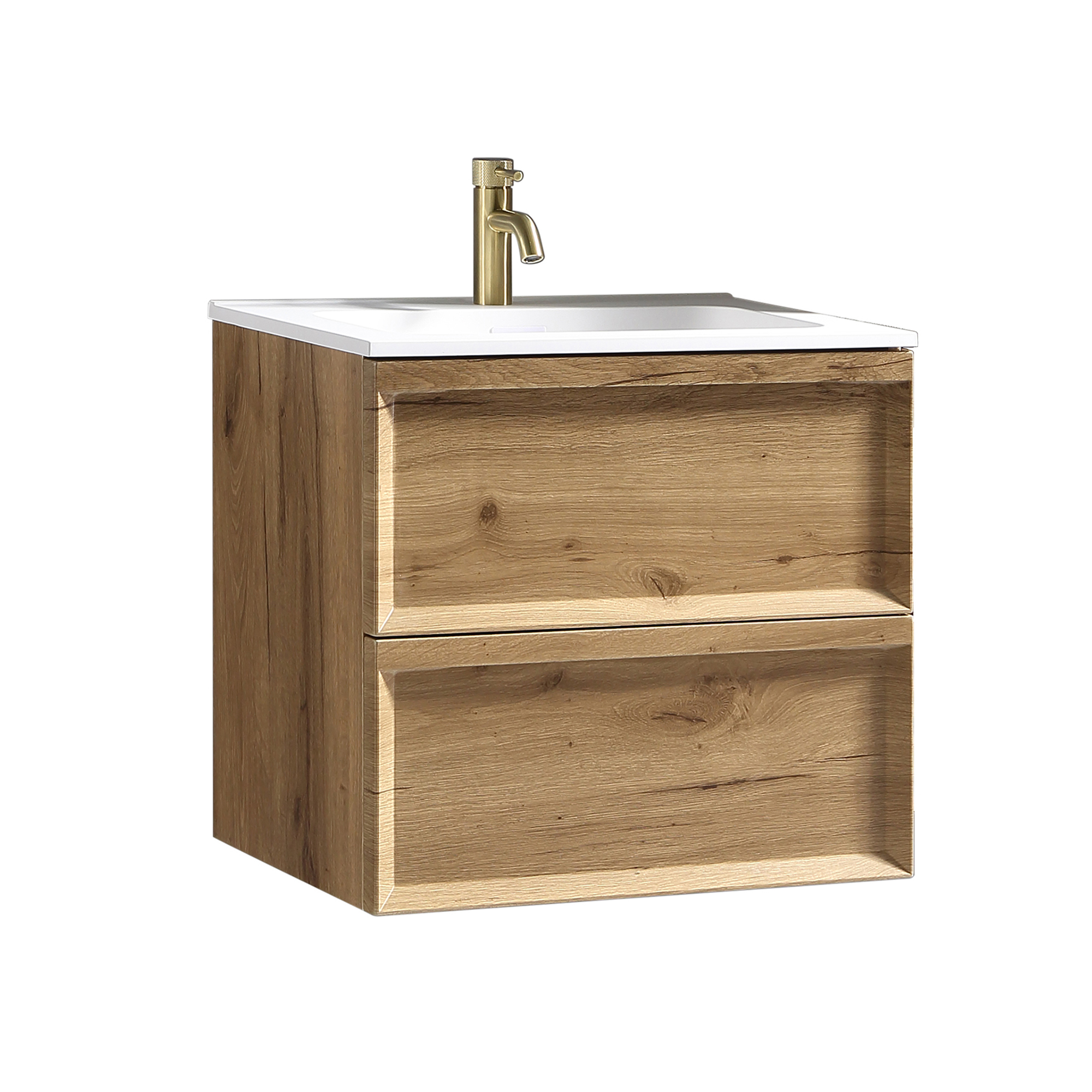 Aura 600mm Wall Mounted Natural Oak Vanity Unit & Matt White Basin
