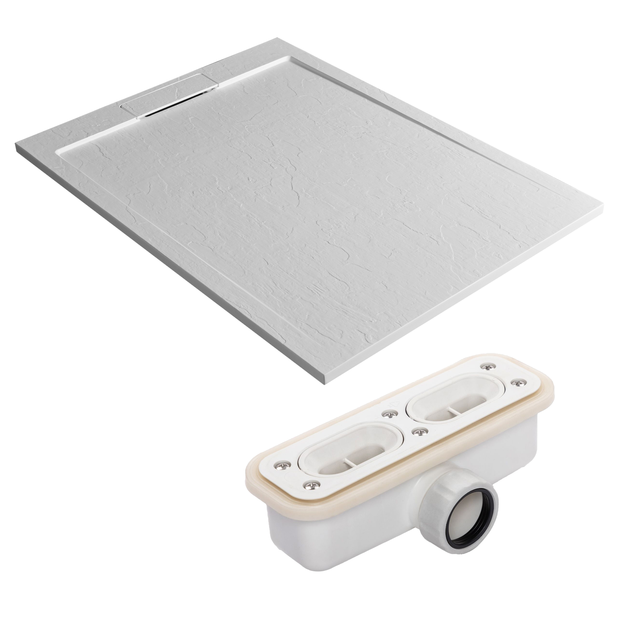 Drench Origin Slate-Effect 30mm Textured Matt White Shower Tray with Hidden Waste