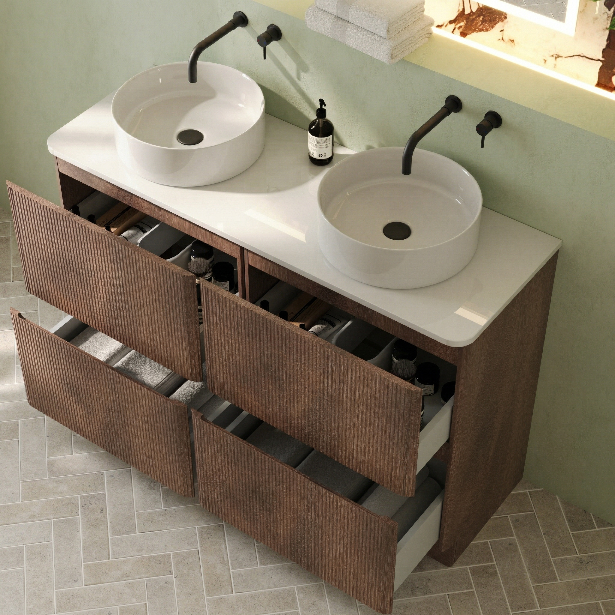 Drench Origin 1200mm Fluted Floorstanding Vanity Unit & Countertop