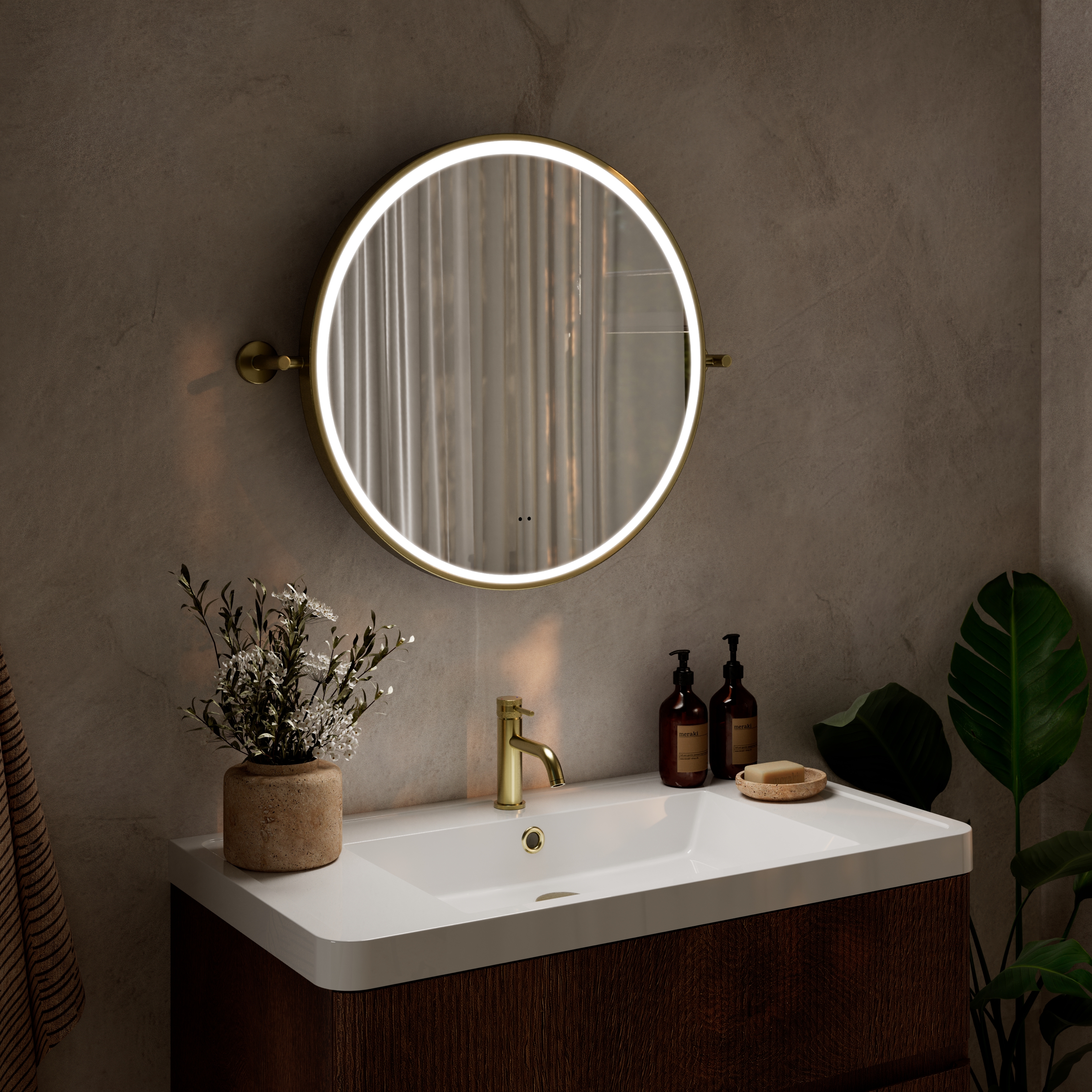 Ester LED Illuminated Framed Round Pivot Mirror with Demister Pad - 600mm