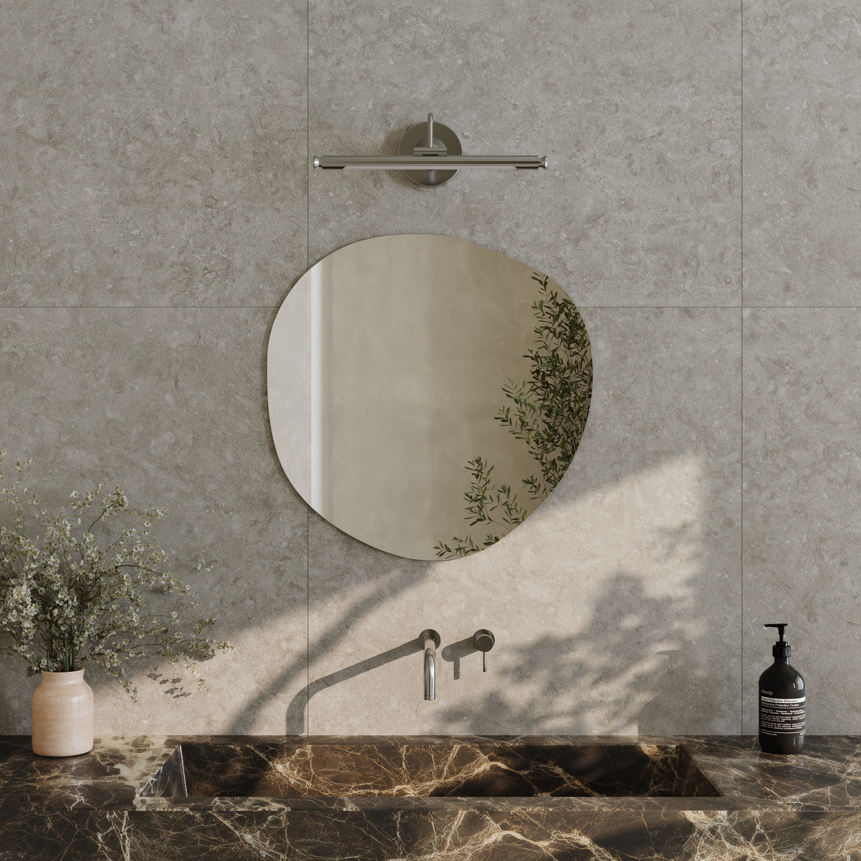 Organics Slim Mirror with Small Picture Wall Light